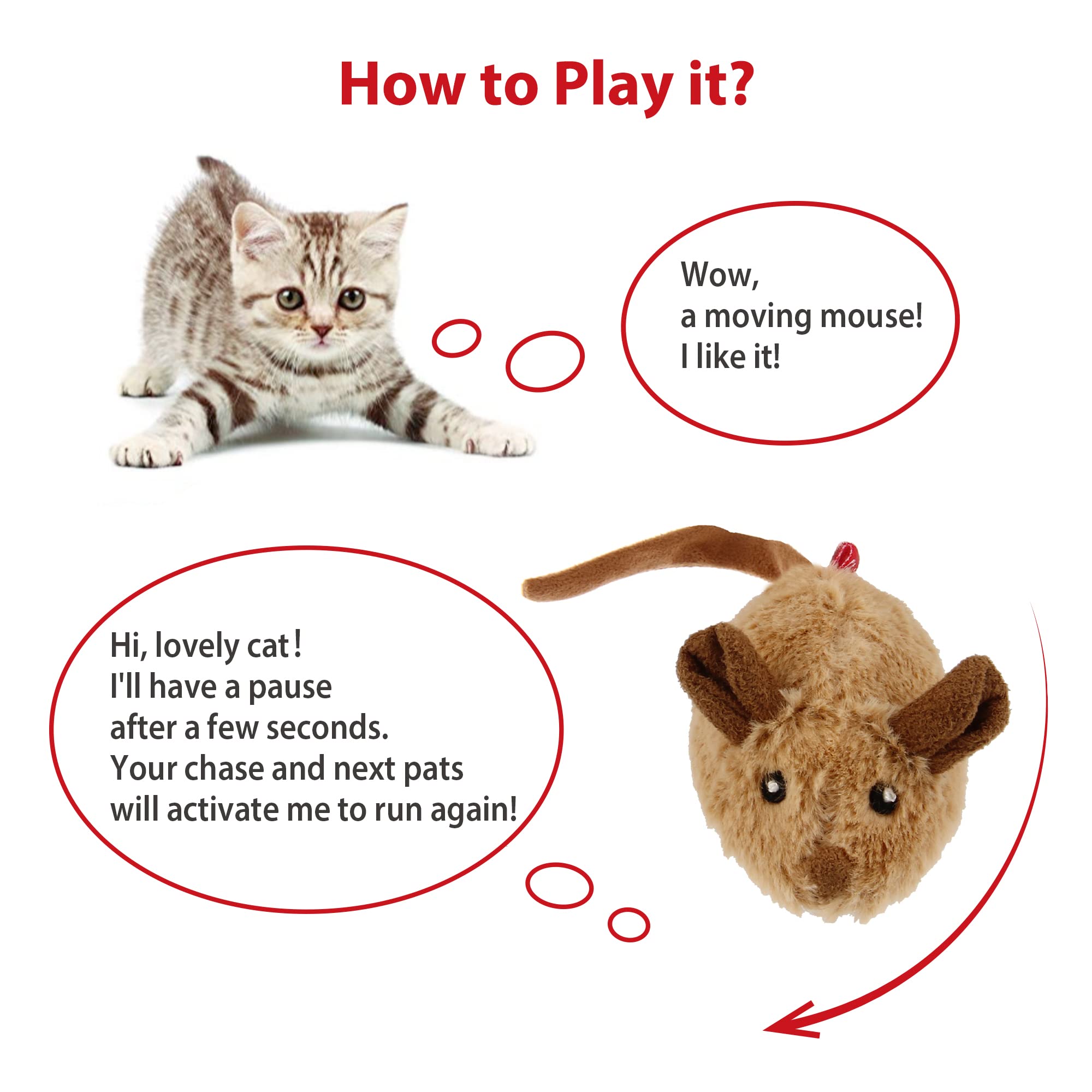 Gigwi Interactive Electronic Cat Toy Mouse with Moving Automatic Motion & Furry Tail - Squeaky Kitten Toy for Indoor/Outdoor Play & Exercise - Perfect for Playtime, Training & Stimulation (Brown-Ear)