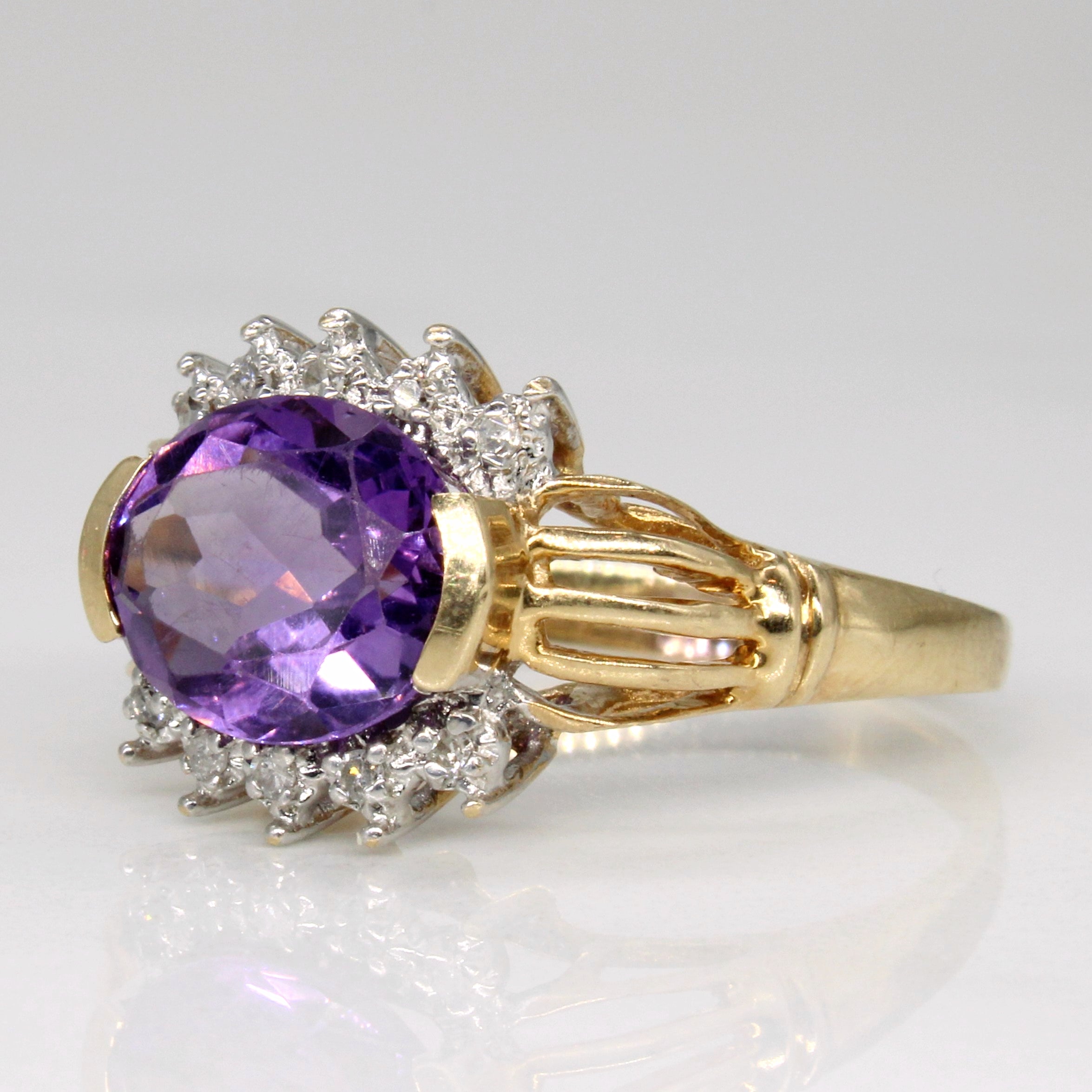 Elegant 2.00ct Amethyst & 0.07ct Diamond Cocktail Ring - Size 7.25 | Vintage Purple Gemstone Jewelry for Women | Perfect for Evening Parties, Weddings & Special Occasions