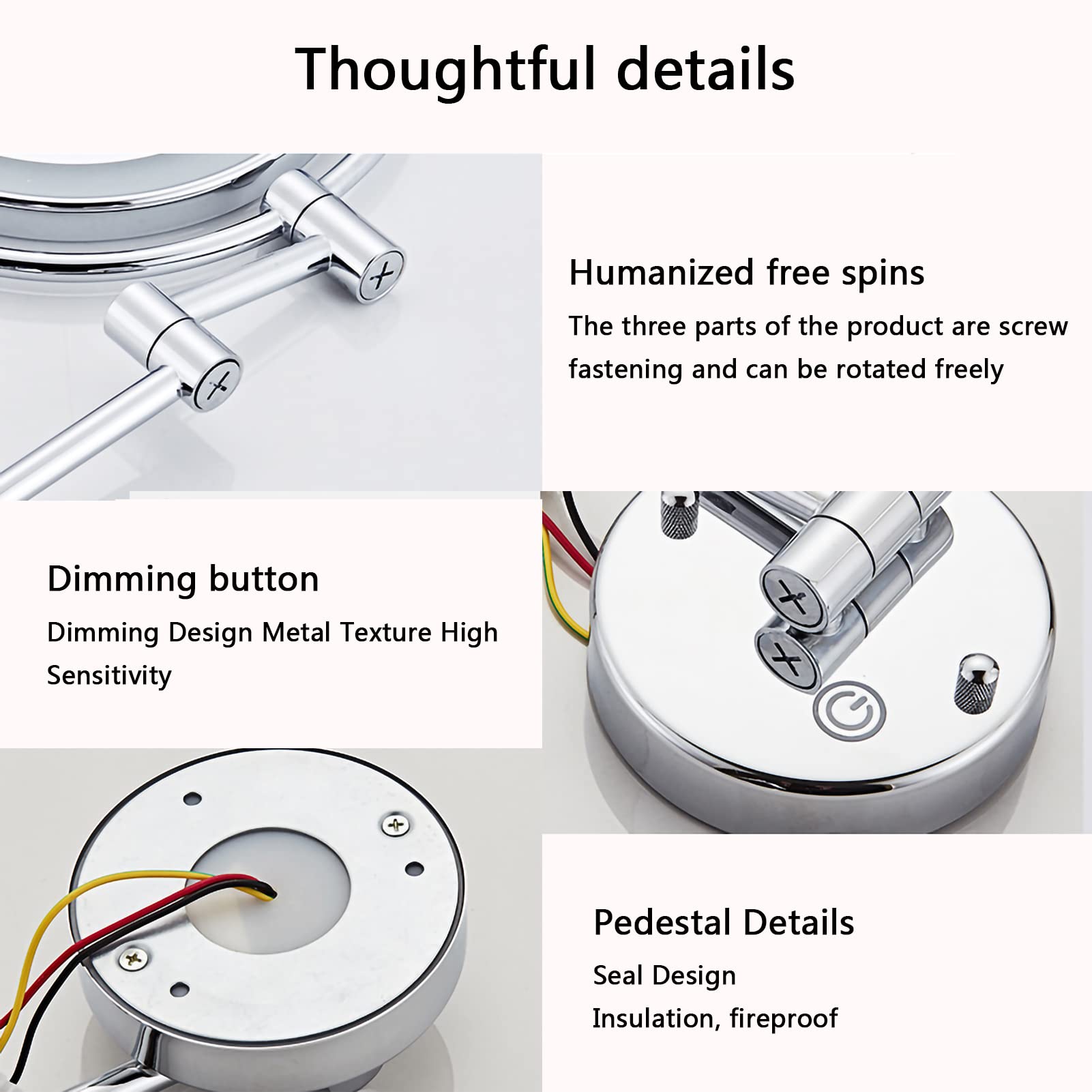9 Inch Double Sided Wall Mounted Makeup Mirror with LED Lights - 1x/3x/5x/7x/10x Magnification, 360° Rotation & Retractable Design - Perfect for Bathroom Vanity, Shaving & Makeup Application (Nickel Brushed Finish)