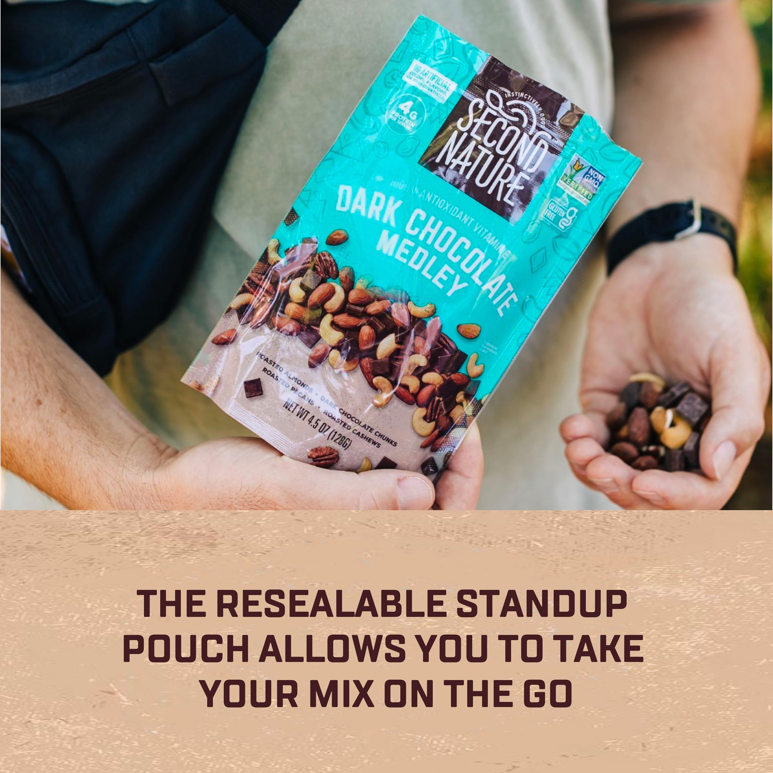 Second Nature Dark Chocolate Medley Trail Mix, 12 oz. Resealable Pouch (Pack of 6) – Gluten-Free Certified – Healthy Snack with Nuts & Dark Chocolate – Perfect for Hiking, Office Snacks, Travel & On-the-Go Energy Boost