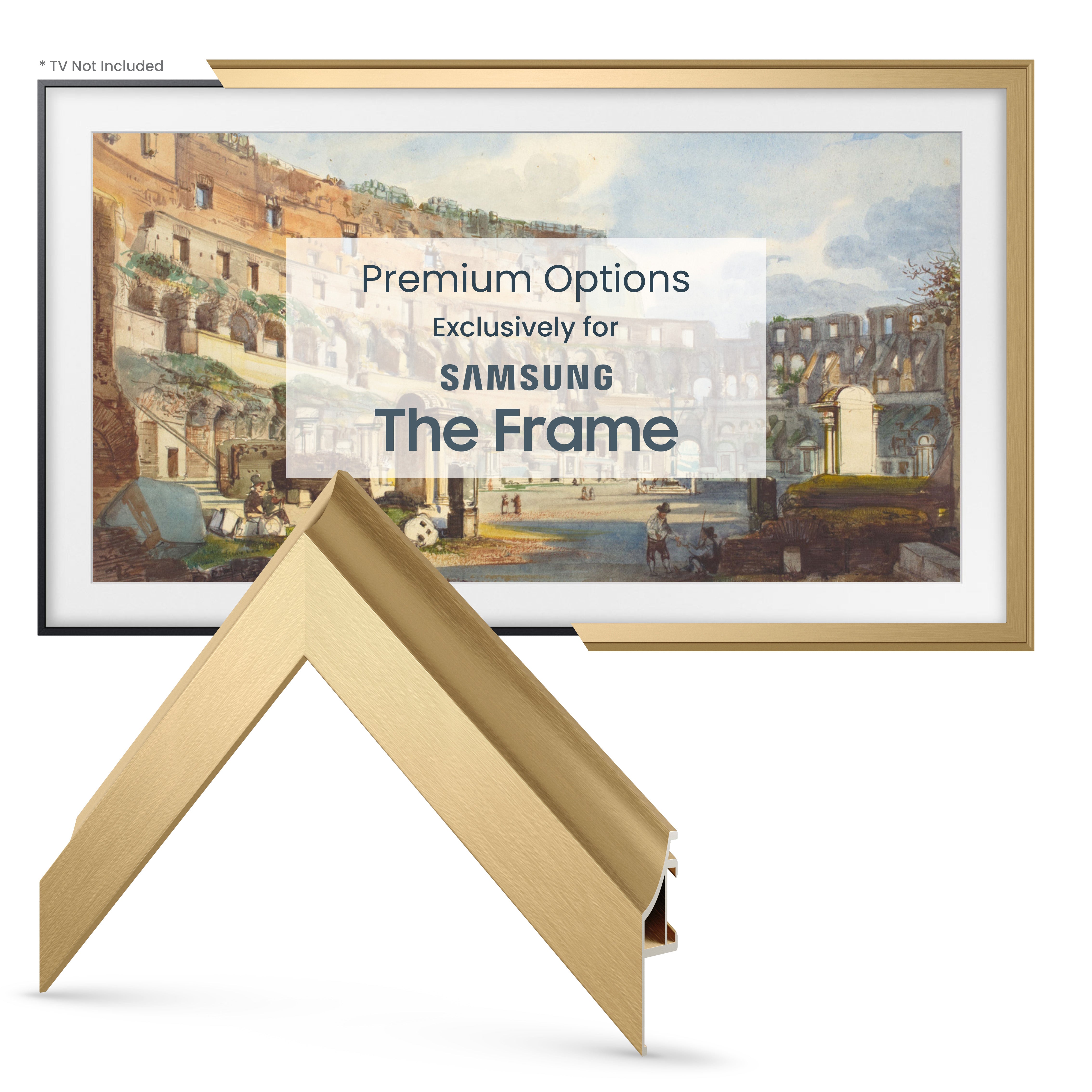Samsung Frame TV Bezel - Pale Gold Alloy Scoop Design for Modern Home Decor | Perfect for Living Room & Bedroom Wall Mounting