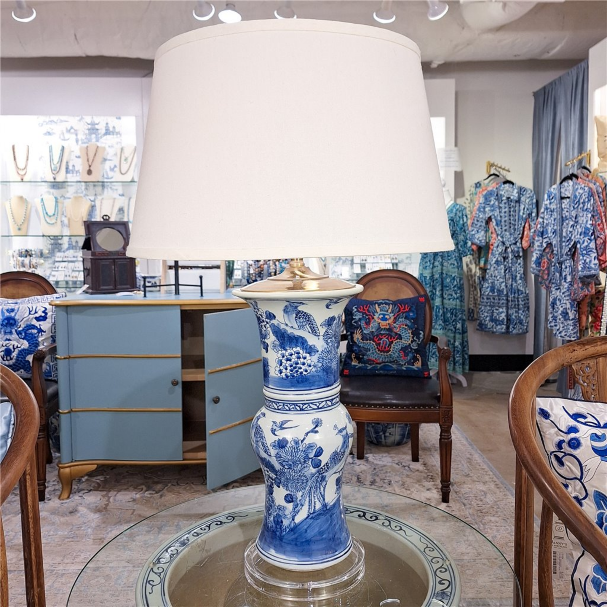 Blue and White Floral Ceramic Vase Lamp - Elegant Home Decor for Living Room, Bedroom & Office - Perfect for Boho, Farmhouse & Modern Interior Design Styles