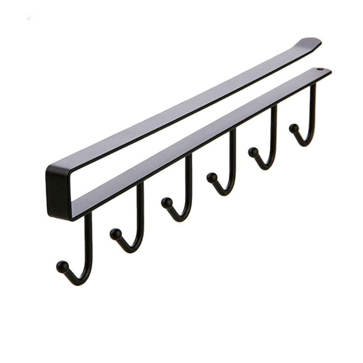 SAKSAA 6-Hook Stainless Steel Door Organizer - Space Saving Mug Cup Holder & Hanger Rack for Kitchen, Cabinet, Bathroom | Perfect for Organizing Coffee Cups, Towels, Keys & More (Black)