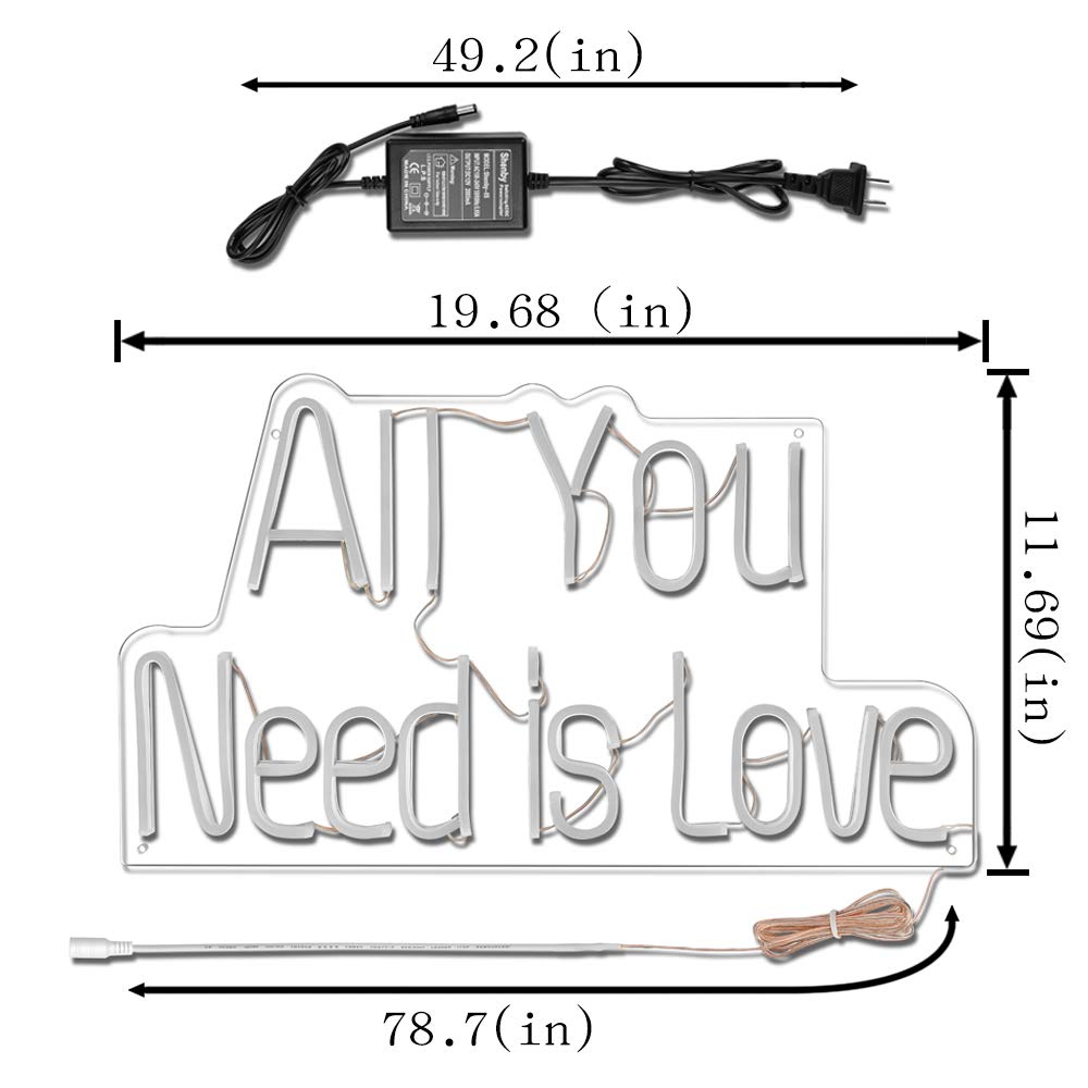 All You Need is Love LED Neon Sign - Warm White Wall Decor for Bedroom, Living Room, Bar & Wedding Decorations