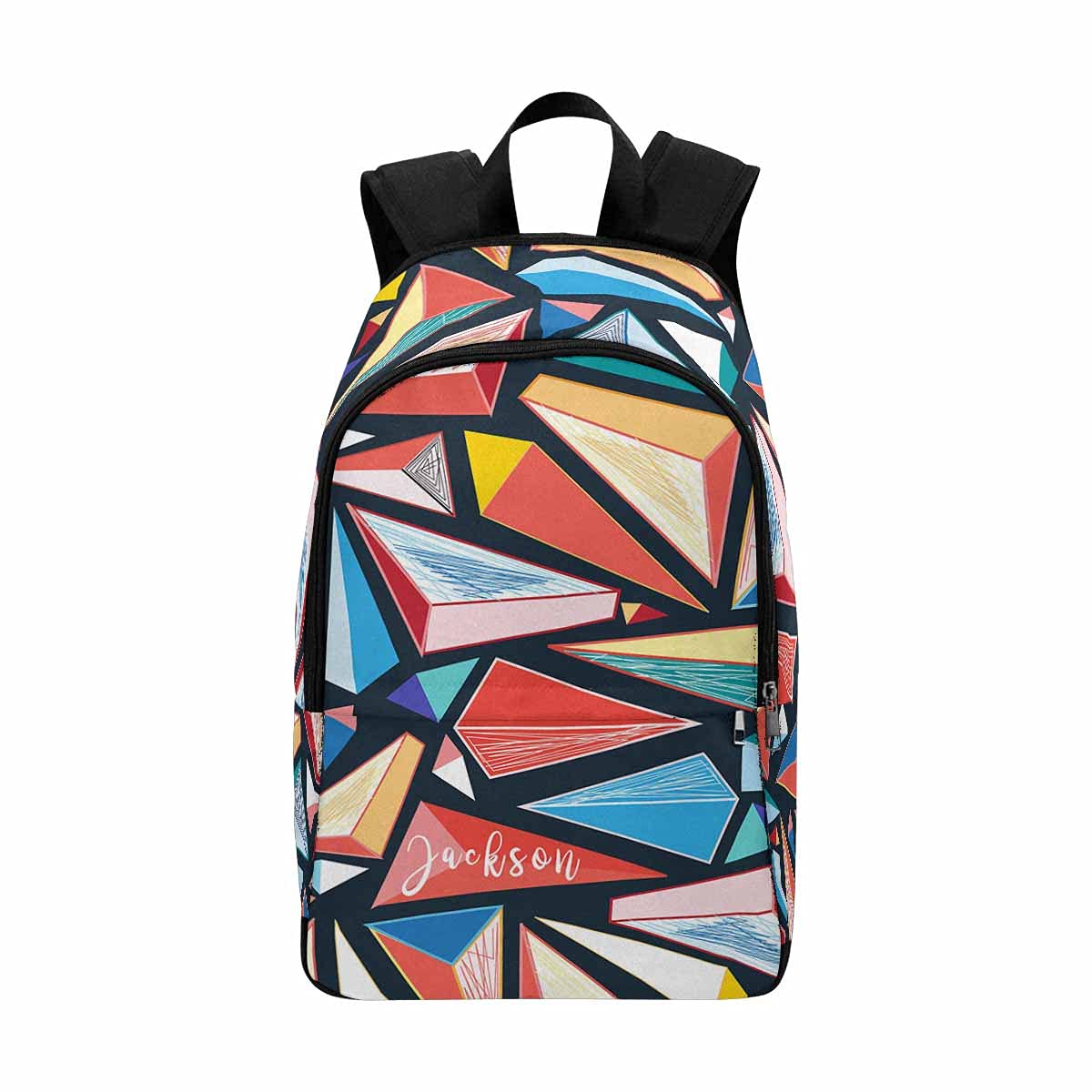 Custom Name Backpack - Colorful Triangle Design for Men & Women - Perfect for School & Travel