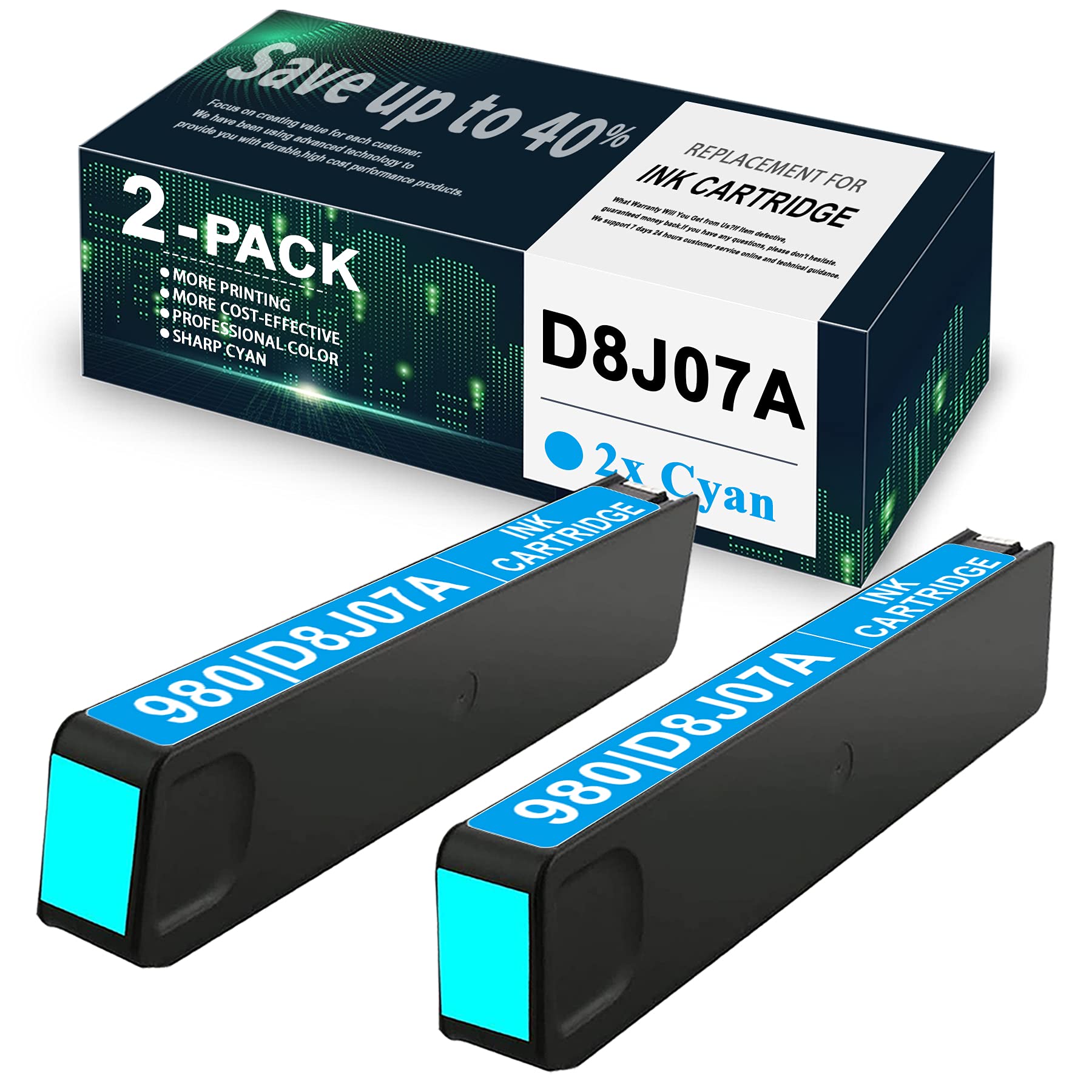 2 Pack Remanufactured Cyan D8J07A Ink Cartridge - Compatible with HP OfficeJet Enterprise X585dn/X585f/X555dn/X555xh Printers | High-Yield Replacement for B5L04A, B5L05A, C2S11A, C2S12A | Perfect for Office Printing, Business Documents & High-Volume Printing Needs