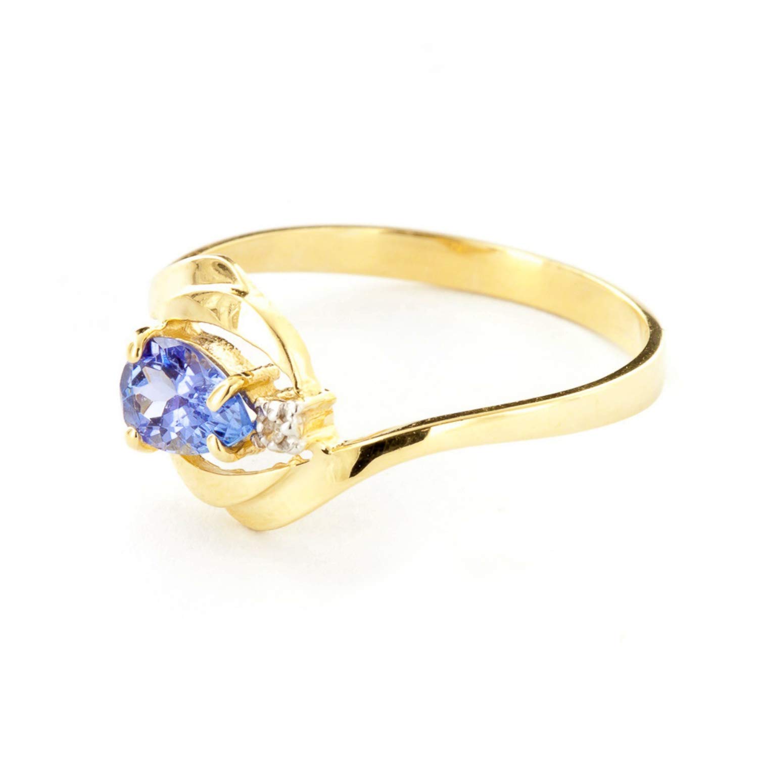 14K Solid Yellow Gold Ring with Natural Diamond & Pear Tanzanite - Elegant Jewelry for Weddings, Anniversaries, and Special Occasions