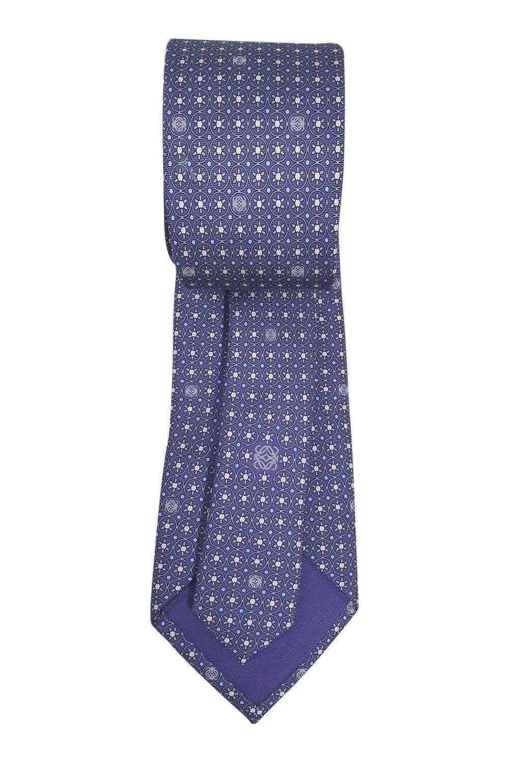 LOEWE 100% Silk Purple Tie with Geometric Circle Pattern - 60