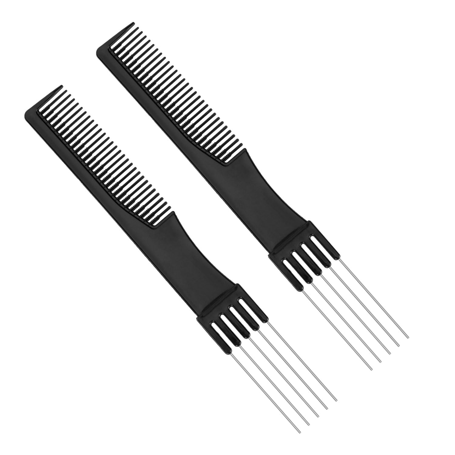 2-Pack Black Metal Prong Pick Combs for Hair Styling - Double-Head Parting & Teasing Comb with Metal Pick Fork for Fine, Medium & Thick Hair - Perfect for Salon Professionals & Home Hair Care (Great for Creating Volume & Sectioning Hair)