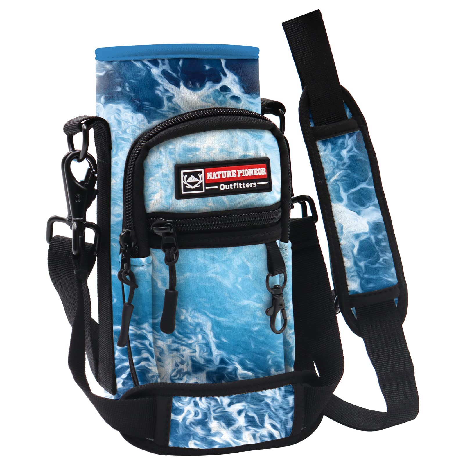 Neoprene Water Bottle Sleeve with Strap & Pockets - 25-40OZ for Hiking, Gym