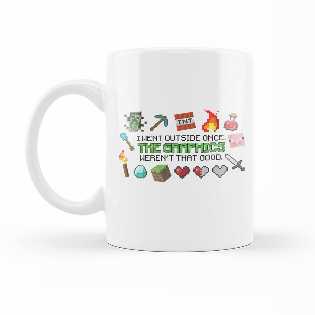 LINDENPAL Funny Gameboy Coffee Mug - 15 Oz White Ceramic Novelty Cup with 'I Went Outside Once The Graphics Weren't That Good' Design - Perfect Gift for Gamers, Dad, Mom, Daughter, Son & Friends - Great for Office, Home Use & Gamer Gifts