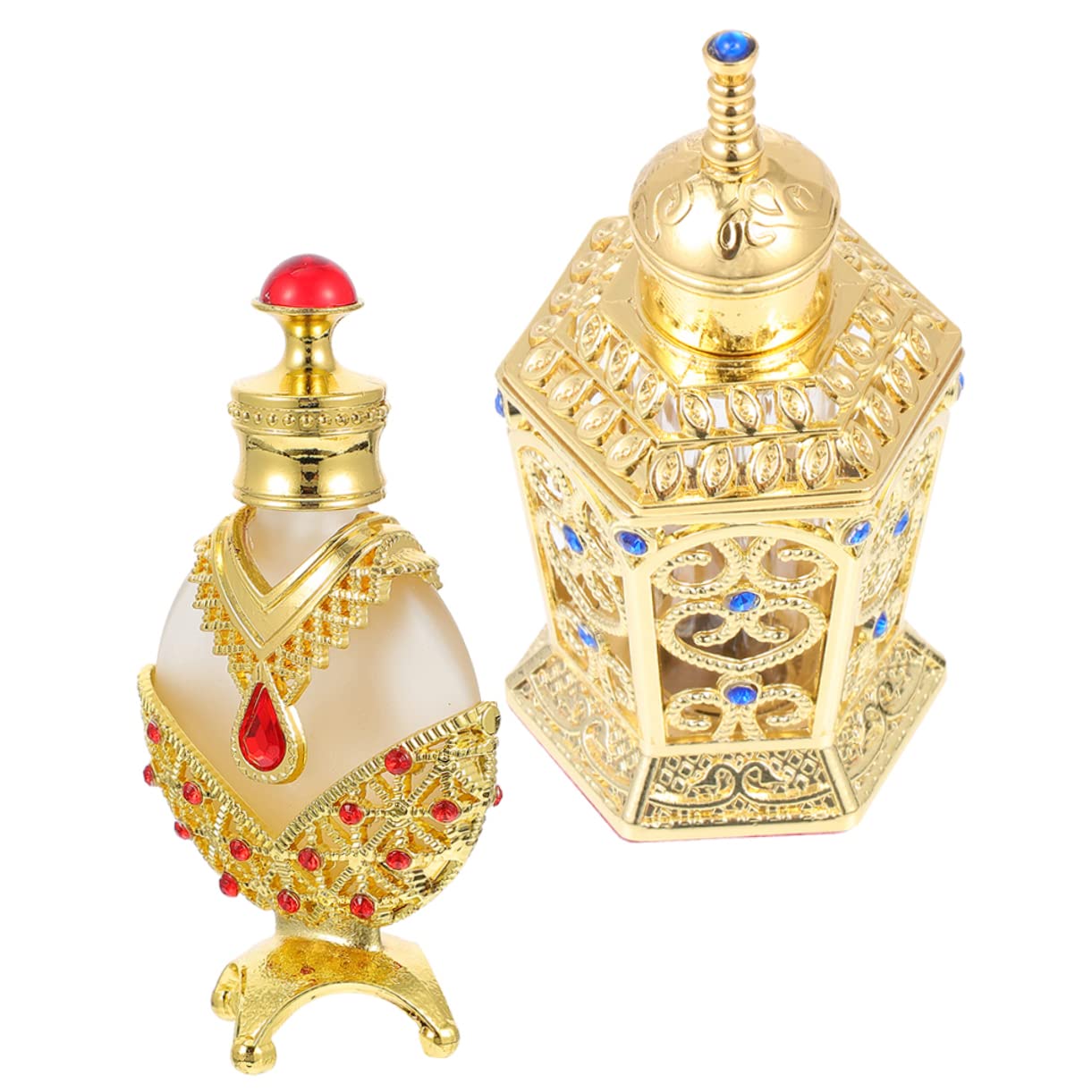 FRCOLOR 2-Pack Glass Perfume Bottles with Gold Accents - Empty Jewelry Bottles for DIY Perfume, Essential Oils & Liquid Storage - Perfect for Travel, Gift Giving & Home Decor