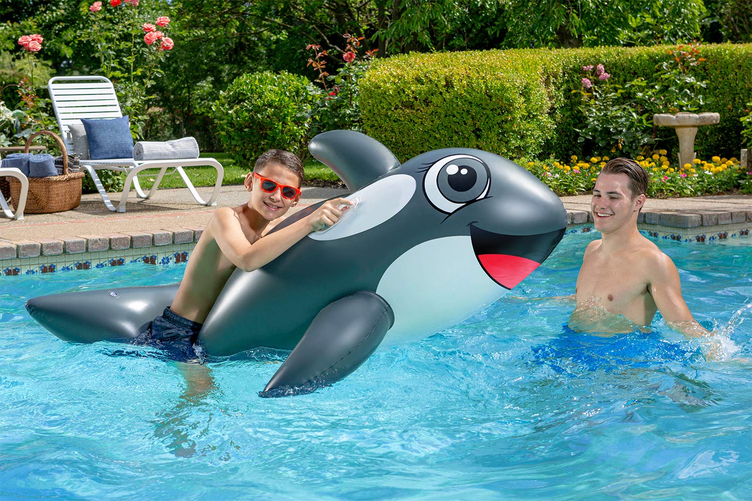 **Poolmaster Jumbo Whale Rider Inflatable Swimming Pool Float - Large Grey - Perfect for Summer Fun, Pool Parties & Relaxing in the Water**