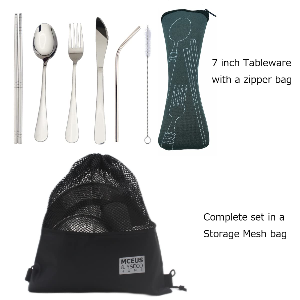 Compact 1-Person Camping Mess Kit - Reusable 304 Stainless Steel Dish Set with Plates, Cups & Bowls | Includes Mesh Storage Bag for Backpacking, Hiking & Outdoor Adventures | Perfect for Solo Campers, Travelers & Picnics
