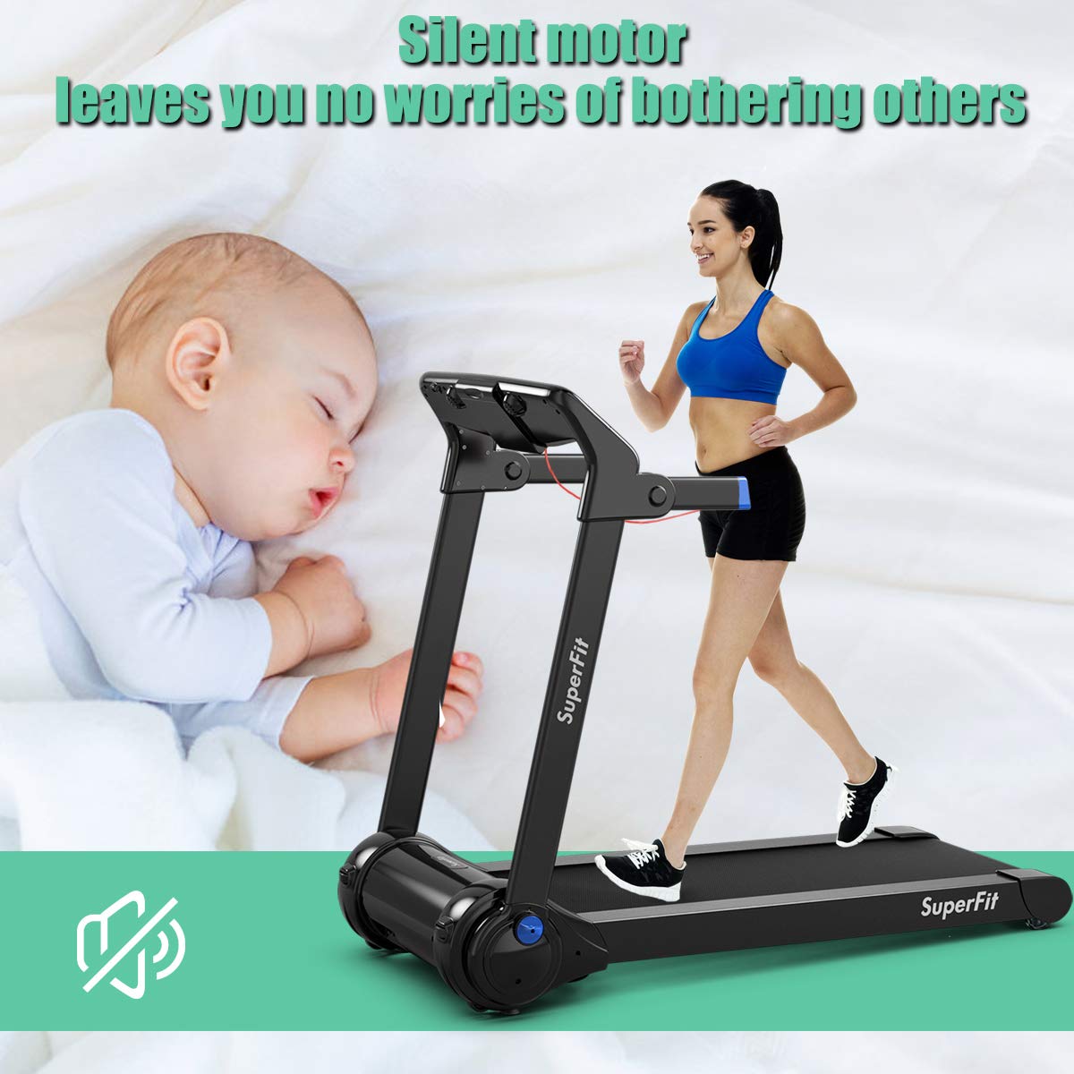 GYMAX 3.0HP Folding Treadmill with Bluetooth Speaker & HD Touch Screen - Smart App Control Silent Running Machine for Home, Office & Small Spaces - Perfect for Cardio, Weight Loss & Indoor Workouts