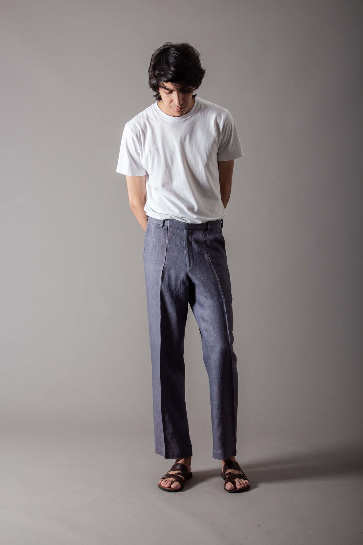 Premium Permanent Crease Linen Trousers in Faded Navy - Comfortable & Stylish for Office, Travel & Casual Wear