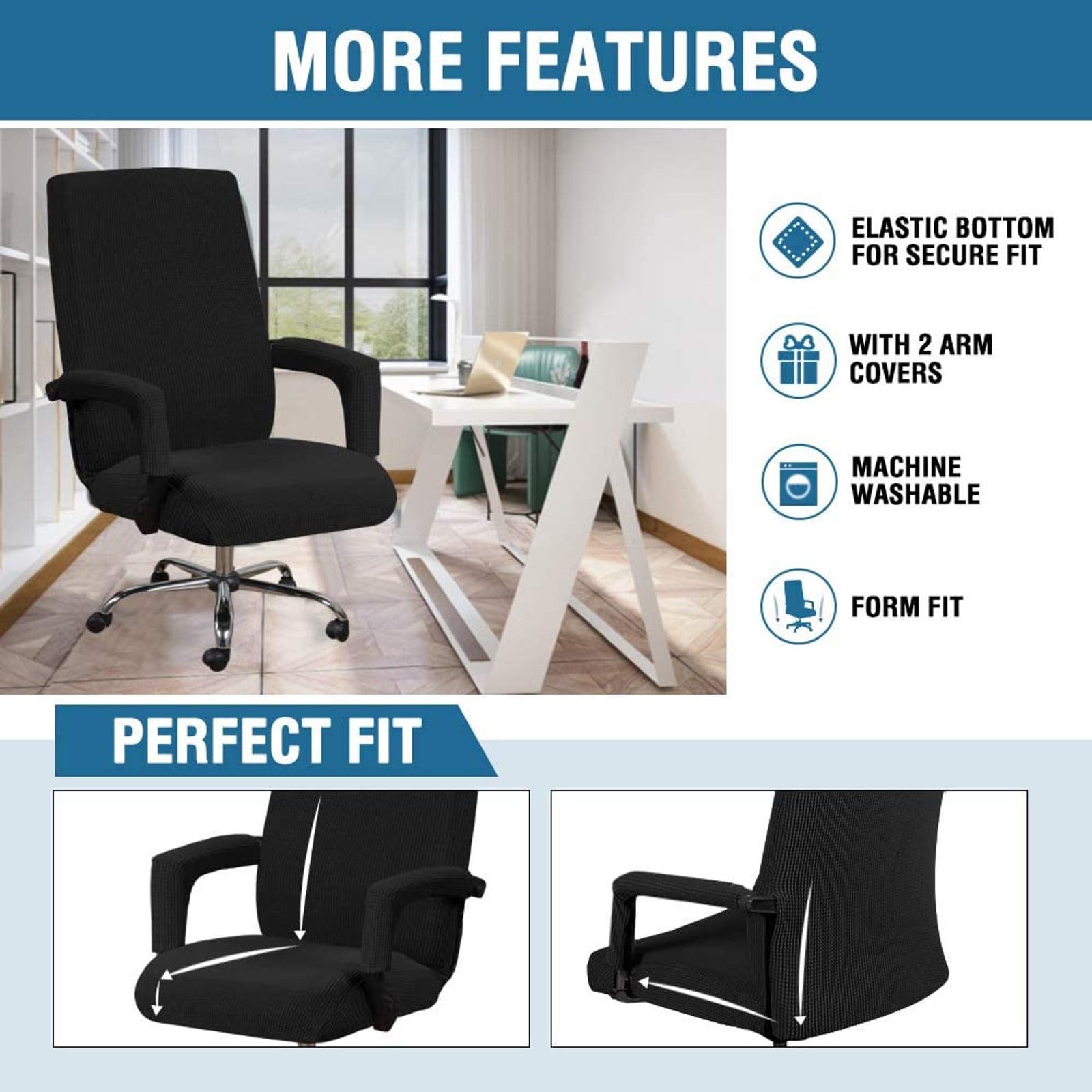 Soft Spandex Office Chair Cover - Non-Slip Washable Computer Chair Protector, Universal Fit for Home & Office (Black, Medium) | Perfect for Workstations, Gaming Desks & Conference Rooms
