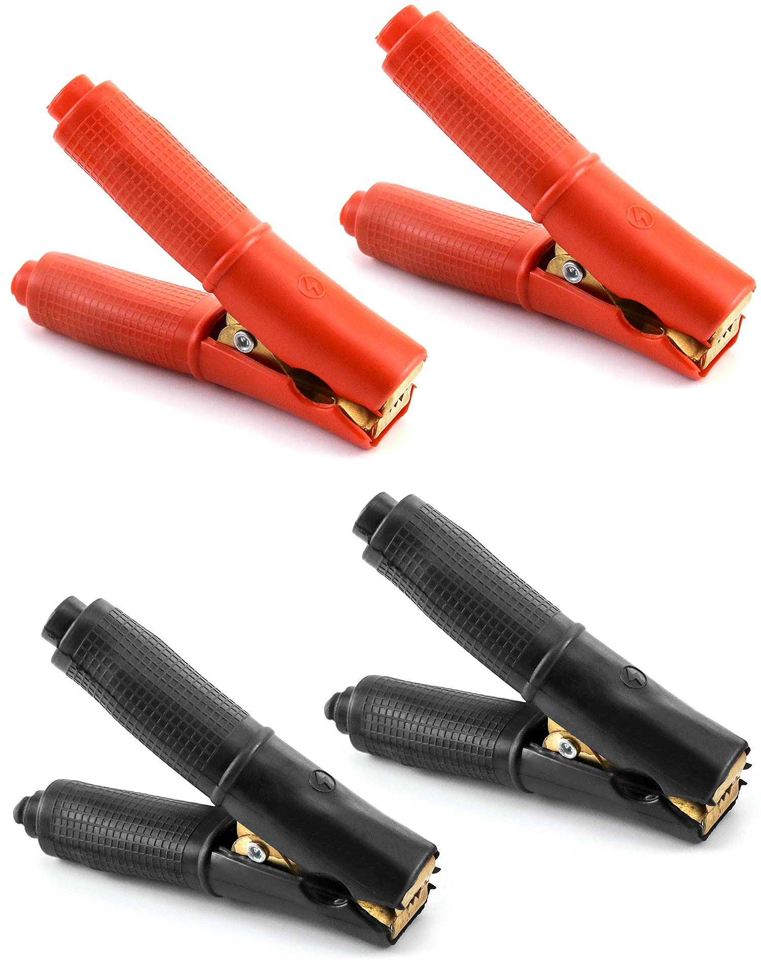QWORK 100A Heavy Duty Battery Alligator Clips 4 Pack (2 Red + 2 Black) - Premium Jumper Cable Clamps for Car, Truck & Vehicle Battery Boosting - Ideal for Emergency Jump Starts & Automotive Repairs