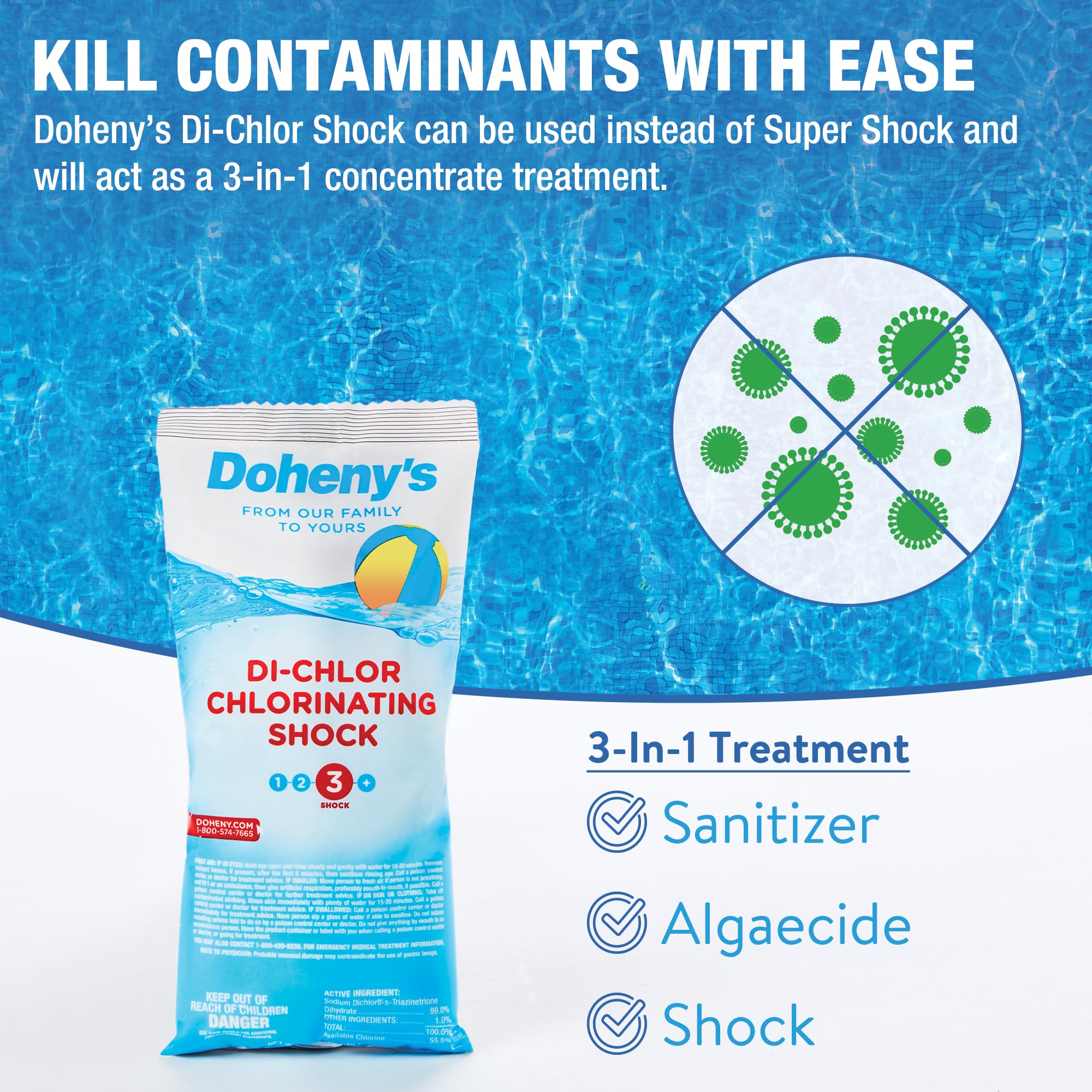 Doheny's Di-Chlor Shock Pool Chlorine - 12 Pack of 1 lb. Bags for Swimming Pool Maintenance & Water Treatment