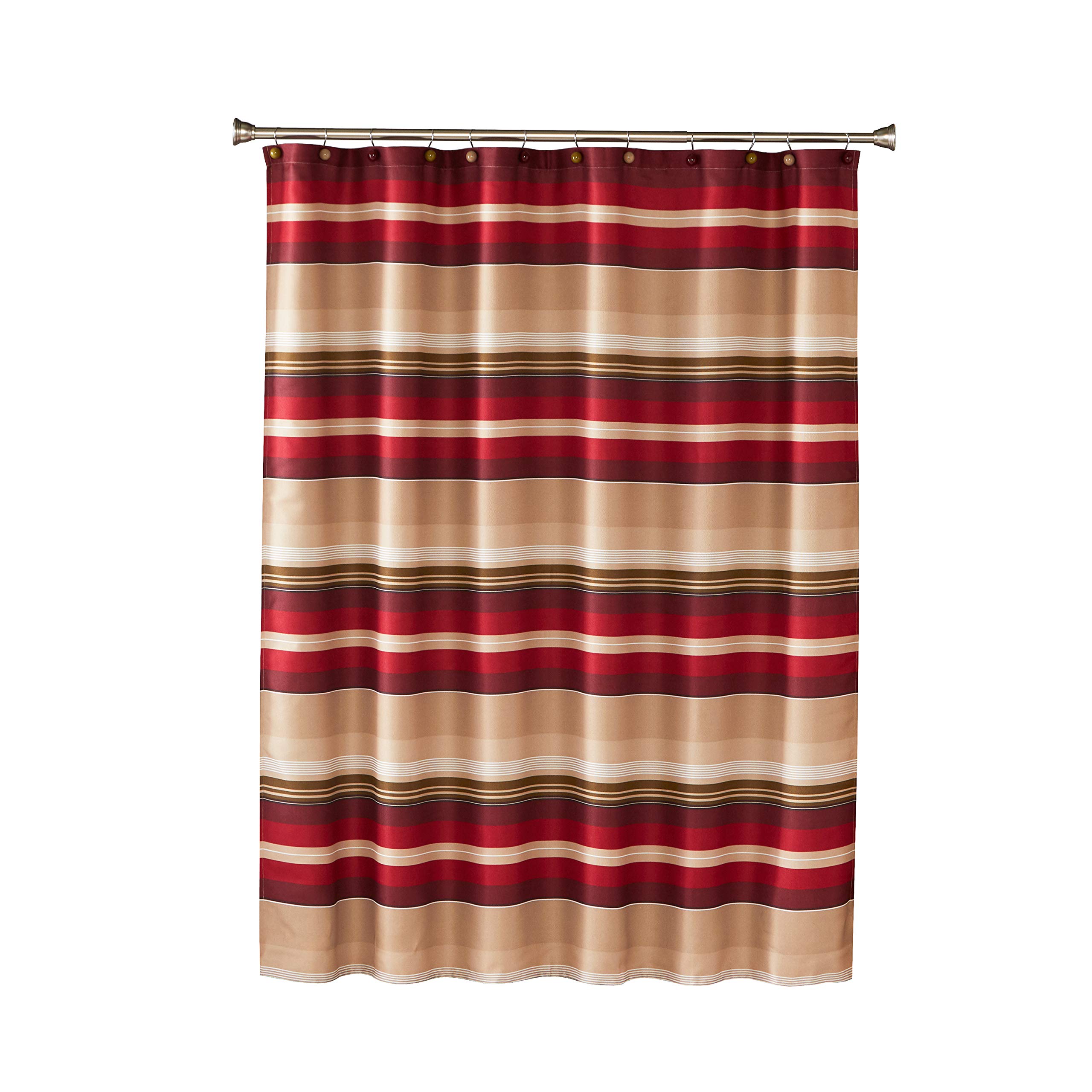 SKL Home Madison Stripe Shower Curtain - Red & White Striped Bathroom Decor for Modern Homes | Waterproof Fabric for Daily Use & Guest Bathrooms