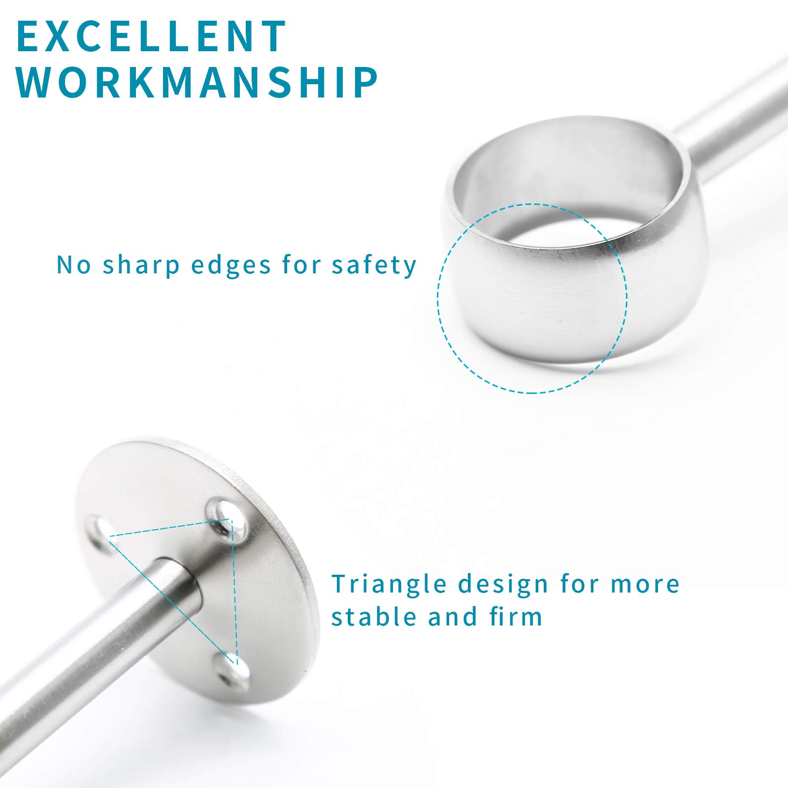 4 Pcs 1-1/4 Inch Heavy Duty Stainless Steel Ceiling Mount Curtain Rod Brackets - Flange Closet Rod Holder & Shower Curtain Rod Socket with Brushed Finish - Perfect for Bedroom, Bathroom & Closet Organization