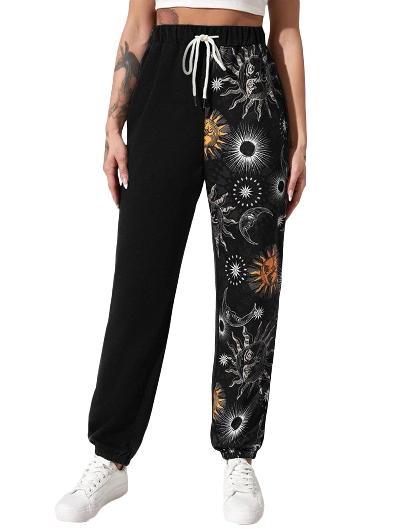 WDIRARA Women's Graphic Print Sweatpants - Elastic Waist Joggers for Casual Wear & Lounge | Perfect for Yoga, Running Errands, and Relaxing at Home
