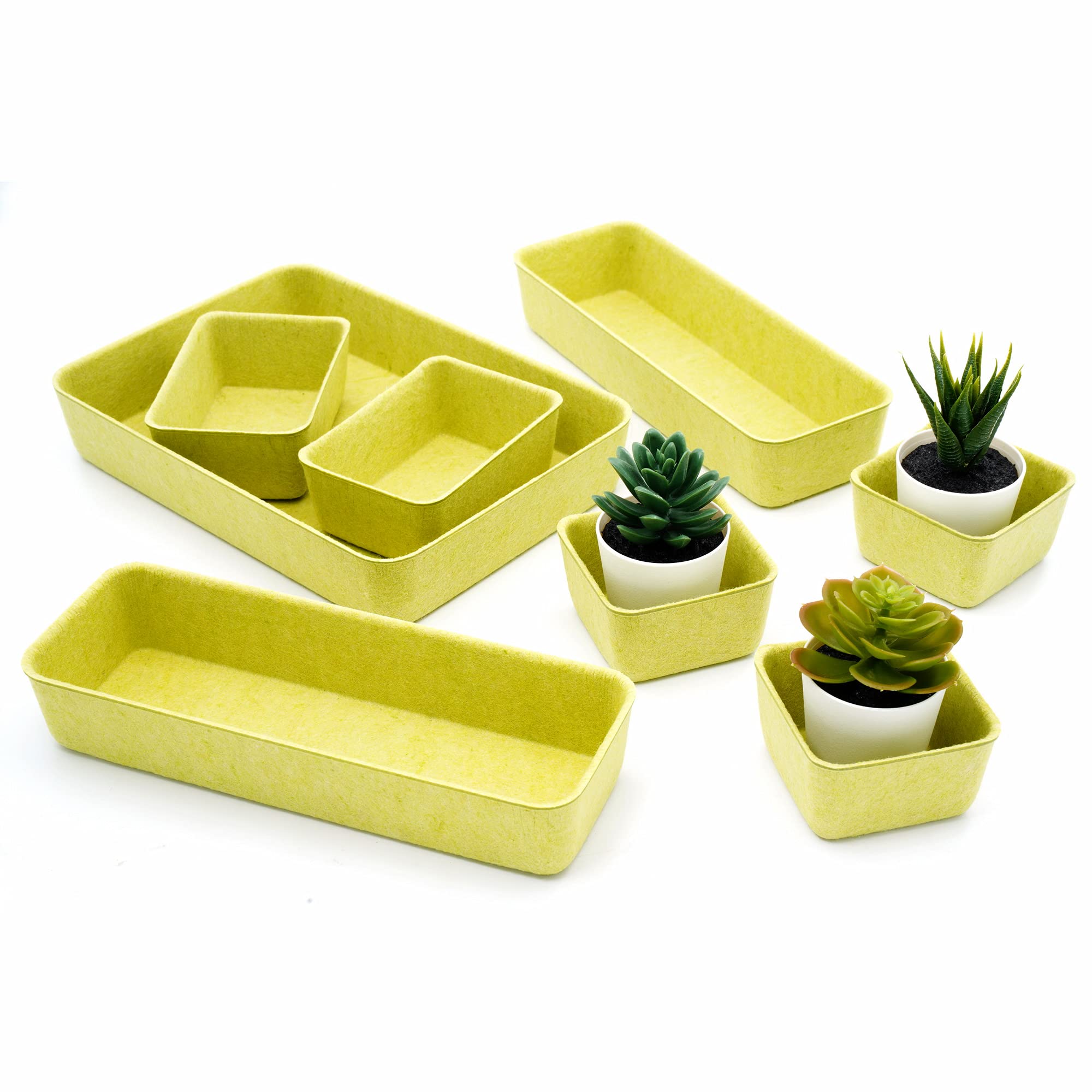 Welaxy 8-Piece Felt Drawer Organizer Trays - Natural Shallow Storage Bins with Dividers for Office Desk, Nordic Style in Morandi Linden Green | Perfect for Home Organization, Closet & Office Supplies Storage