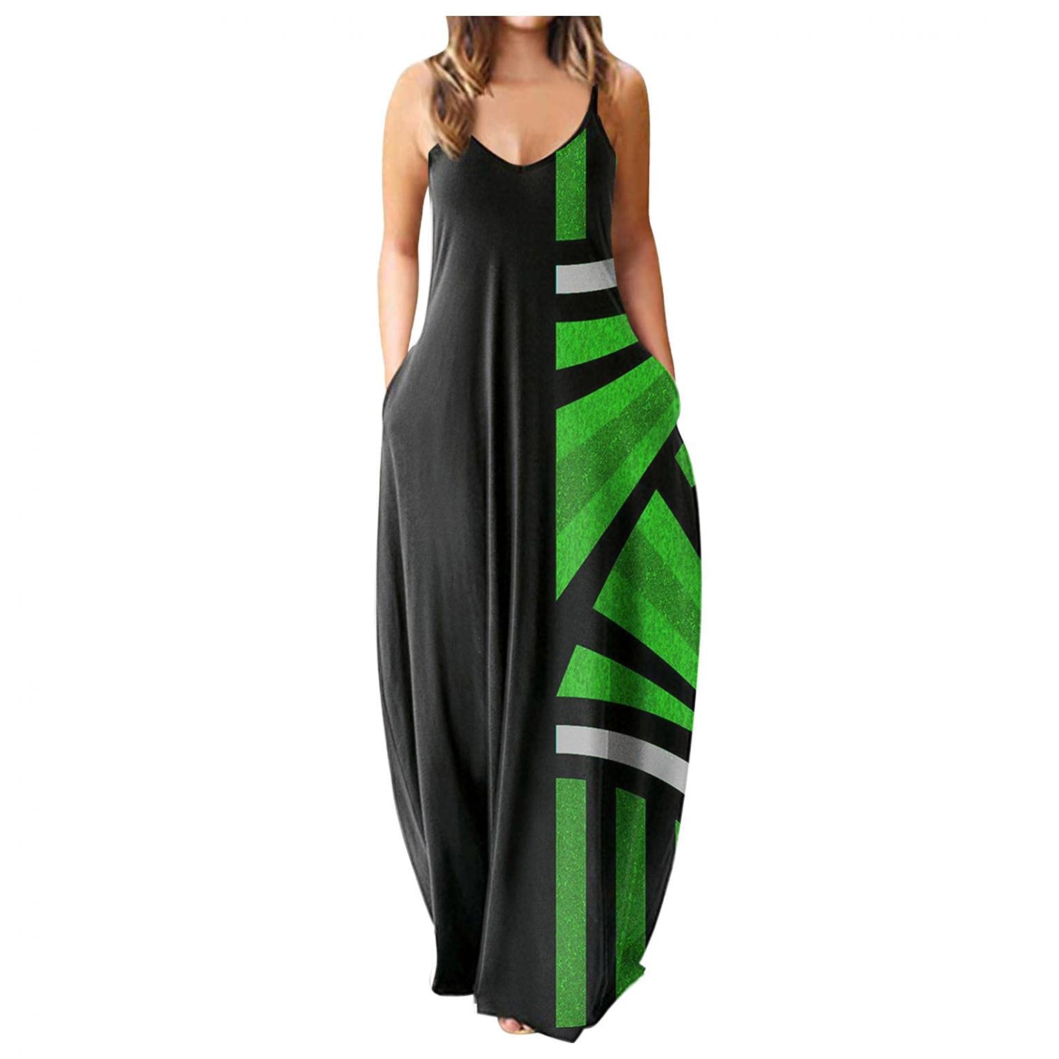 Jaqqra Women's Floral Spaghetti Strap Maxi Dress - Summer Casual Loose O-Neck Sundress with Pockets | Perfect for Beach Vacations, Date Nights & Outdoor Parties