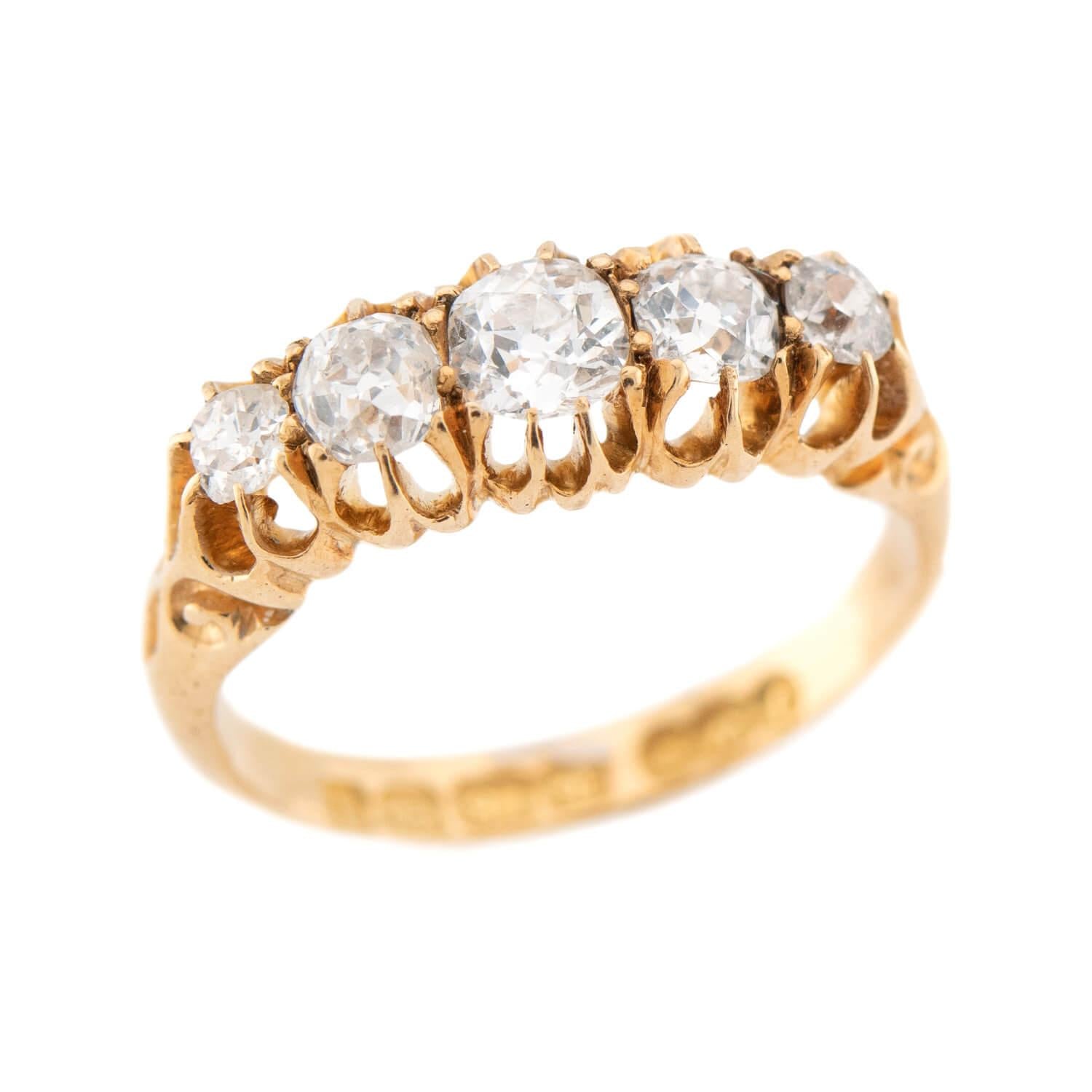 18K Victorian Style Diamond Engagement Ring - 5 Stone Vintage Wedding Band for Women, Perfect for Proposals, Anniversaries & Special Occasions