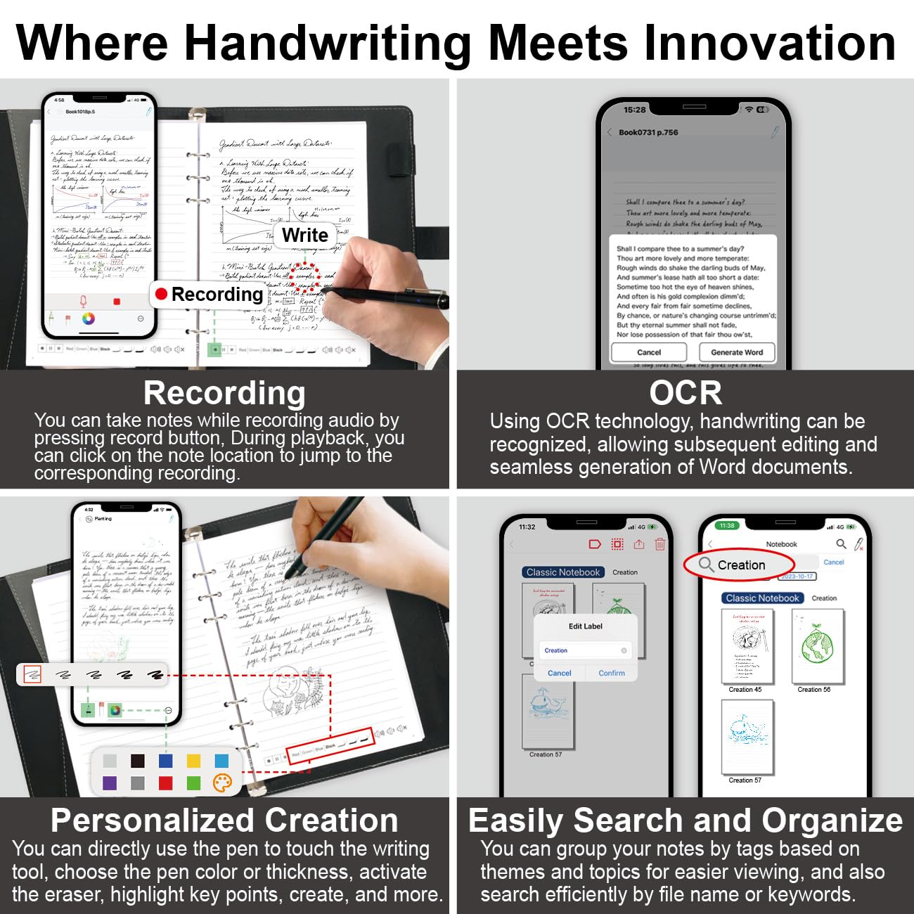Smart Digital Pen and Notebook Set - Real-Time Sync, Handwriting to Text Conversion, Cloud Storage & Sharing - Compatible with Android & iOS - Perfect for Business Meetings, College Lectures & Creative Note-Taking