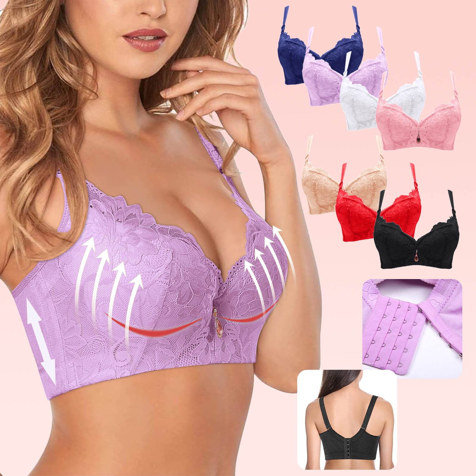 Women's Full Coverage Underwire Bra - Lace Floral Unlined Wireless Push Up Bra Plus Size | Comfortable Everyday Wear & Special Occasions