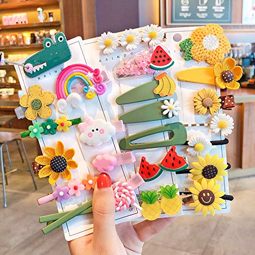 Funtopia No Slip Metal Snap Hair Clips for Girls, Kids & Women - Cute Candy Color Cartoon Barrettes with Animal, Fruit & Sunflower Designs - Perfect for School, Parties & Daily Hair Styling