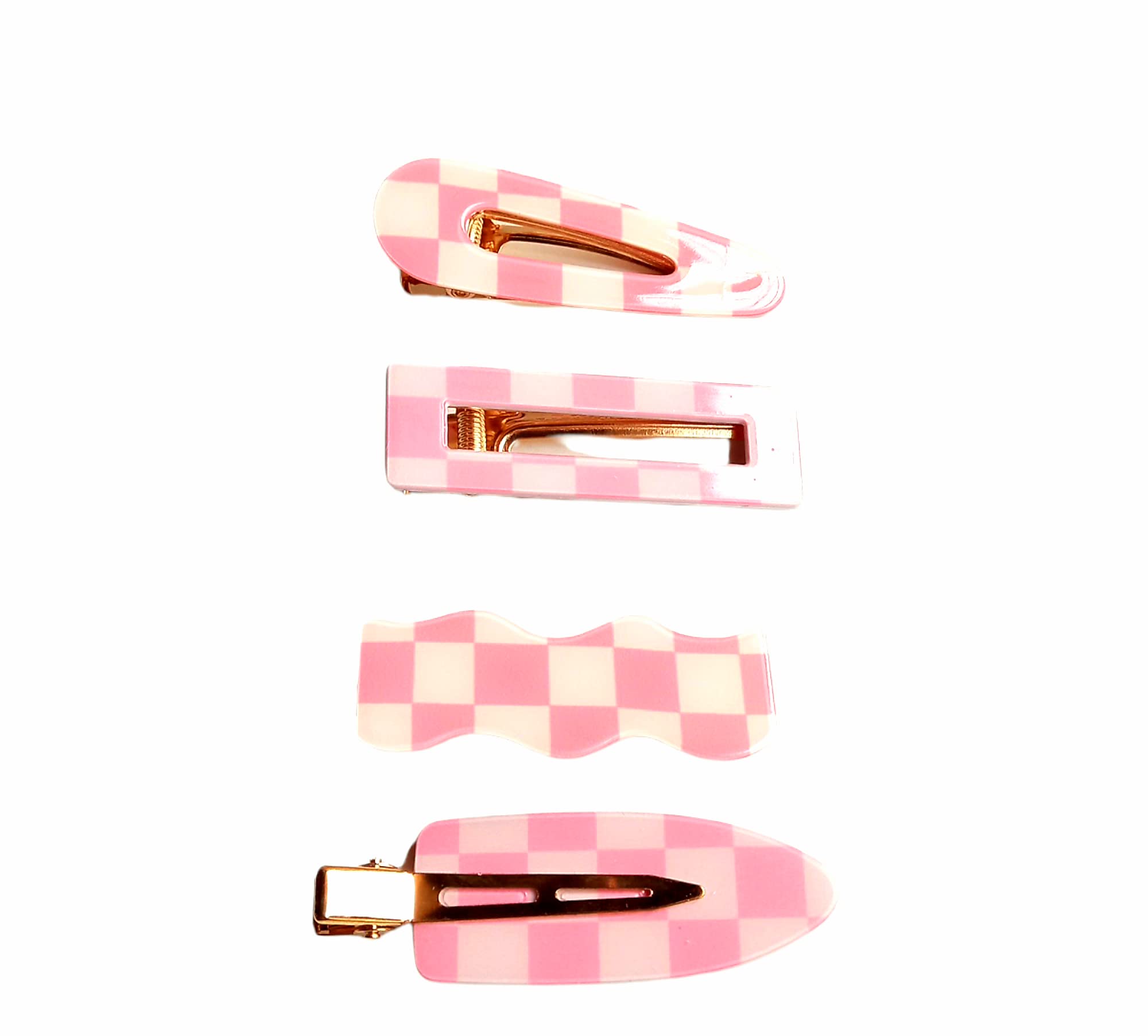 4 Pcs No Bend Hair Clips - Checkerboard Style Hair Barrettes for Women & Girls - Colorful Crease-Free Salon Hairpins for Hairstyling & Makeup Application (6 Designs) - Perfect for Daily Use, Parties & Special Occasions