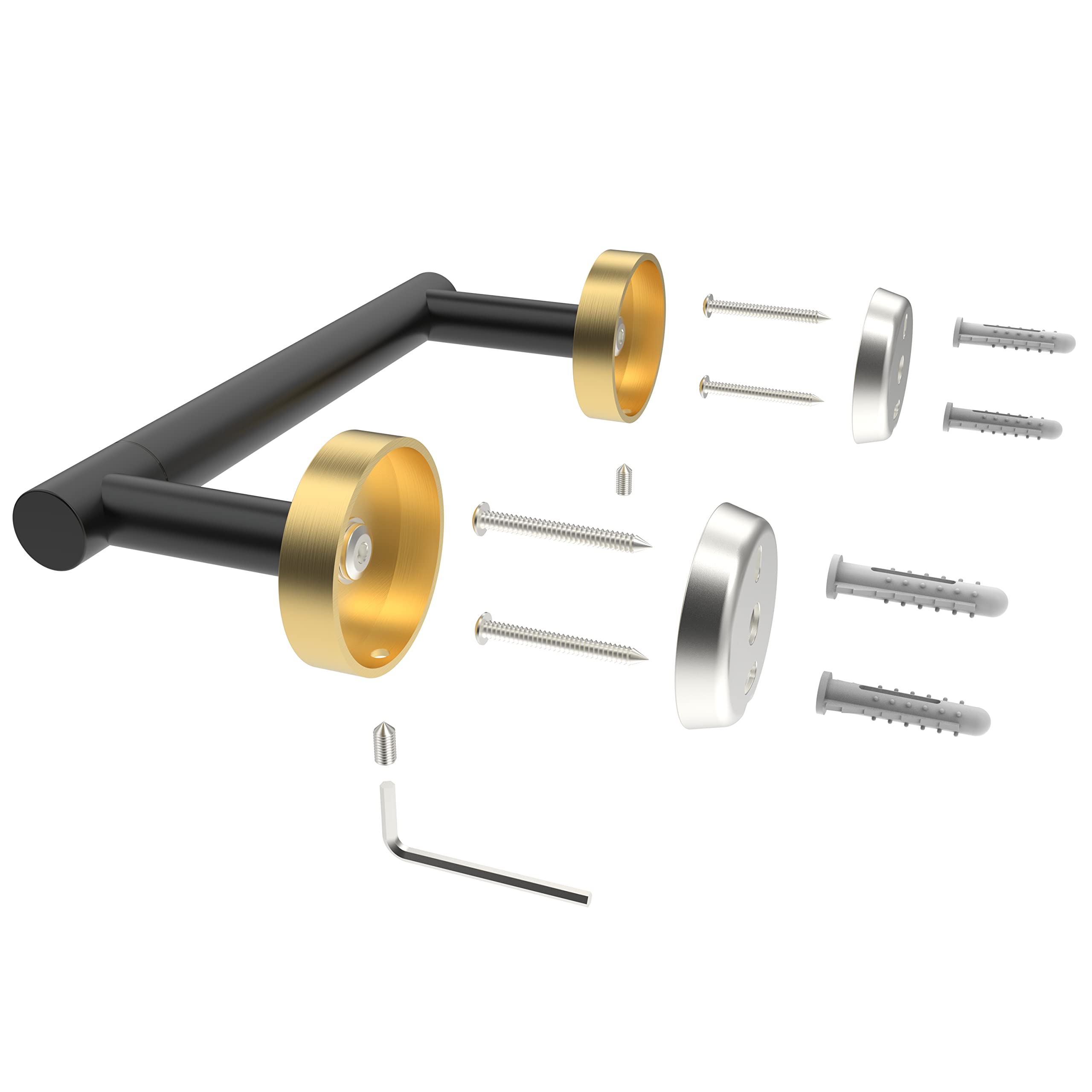 Premium SUS304 Stainless Steel Toilet Paper Holder - Black & Gold Double Post Wall Mounted Roll Holder with Pivot Design for Bathroom, RV & Commercial Use - Durable Matte Black & Brushed Brass Finish for Modern & Luxury Spaces