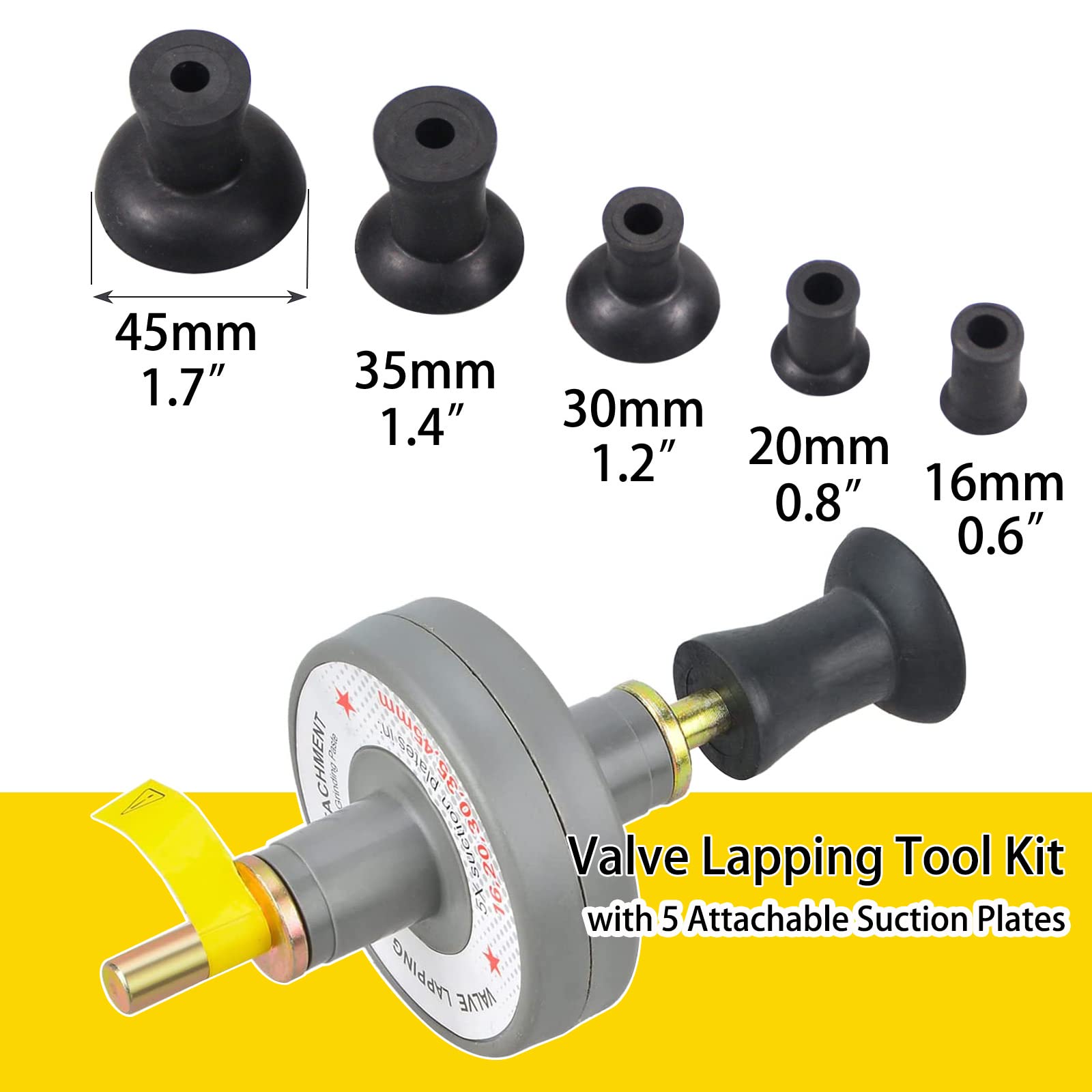Valve Lapping Tool Kit for Engine Repair - 5 Suction Cup Drill Attachment Set with Grinding Compound | Perfect for Automotive DIY, Motorcycle & Small Engine Valve Maintenance
