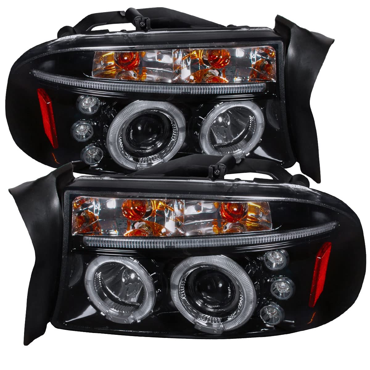 98-03 Glossy Black LED Halo Projector Headlights - Compatible with 1997-2003 Models - High Visibility for Night Driving & Off-Road Adventures