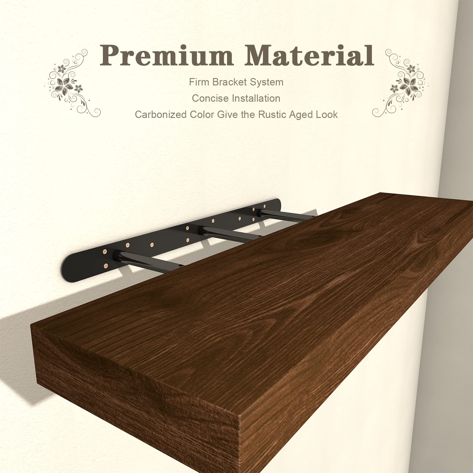 Set of 2 Floating Shelves Wall Mounted - 36 Inch Rustic Wood Wall Storage Shelves for Bedroom, Living Room, Bathroom, Kitchen & Office - Dark Walnut - Perfect for Displaying Decor, Books & Organizing Spaces