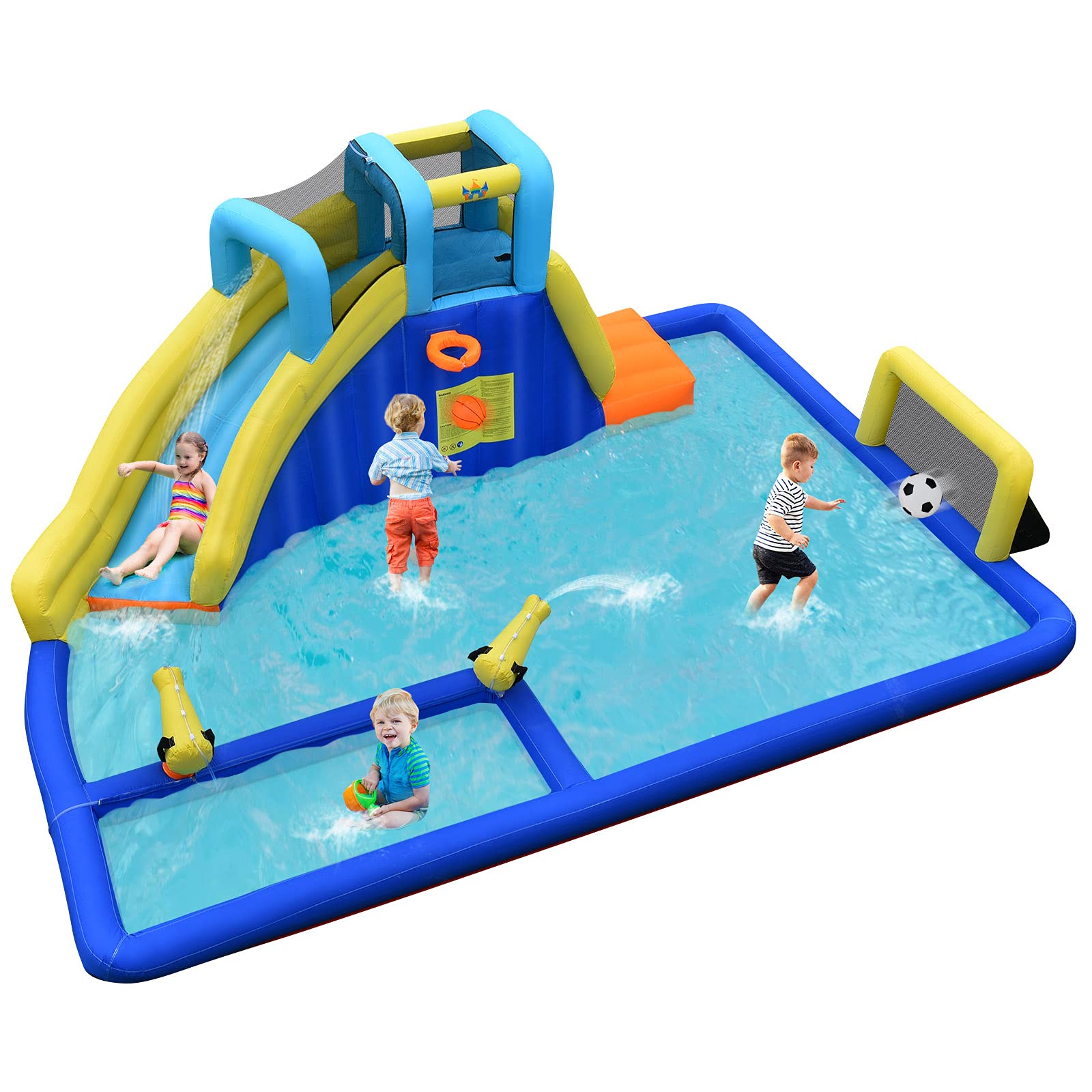 BOUNTECH 17x12FT Inflatable Water Slides for Kids - Giant Outdoor Water Park with Splash Pool, Dual Water Cannons & Soccer Game - Blow Up Bounce House for Backyard Parties, Summer Fun & Birthday Gifts (Perfect for Family Gatherings, Pool Parties & Outdoor Playtime)