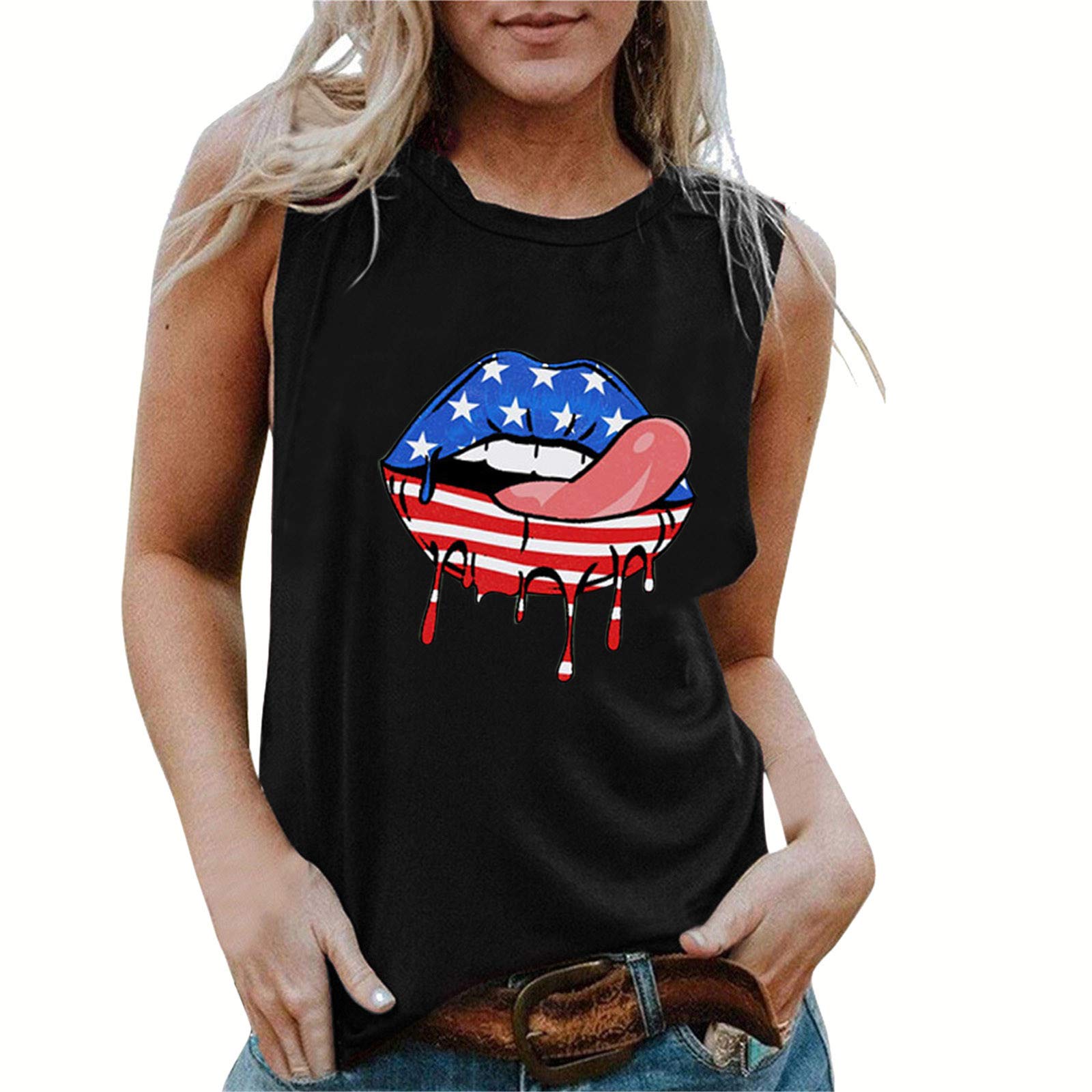 Masbird Women's 4th of July American Flag Print Tank Top - Loose Fit Sleeveless Blouse for Casual Wear, Workout & Patriotic Events | Breathable Summer Tee for Outdoor Activities, Beach & BBQ Parties