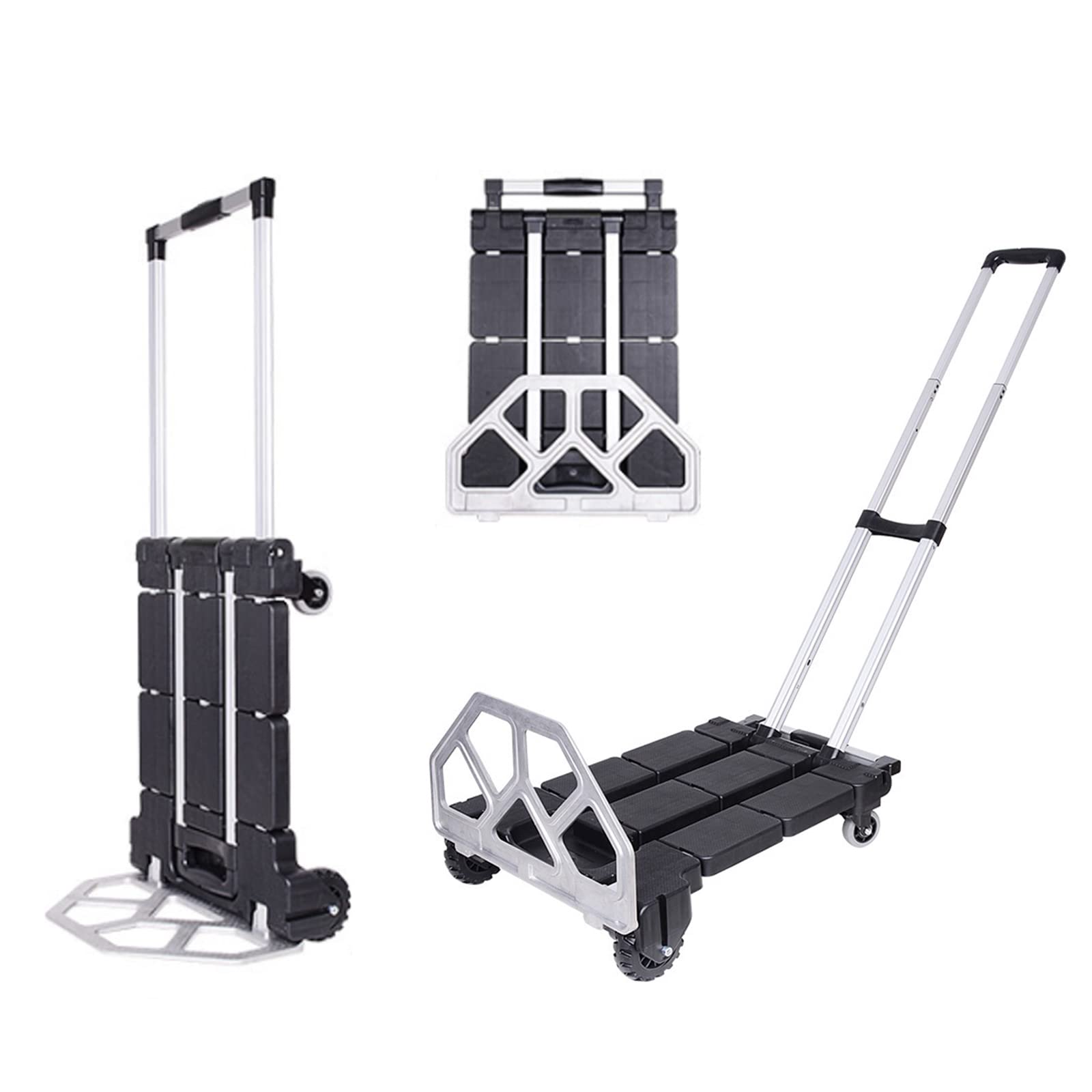 DERYBOL Multifunctional Folding Hand Truck - 4-Wheel Portable Utility Cart for Luggage, Travel, Auto & Office Use | Dual-Purpose Upright & Oblique Pull Design | Perfect for Moving, Shopping & Warehouse Transport