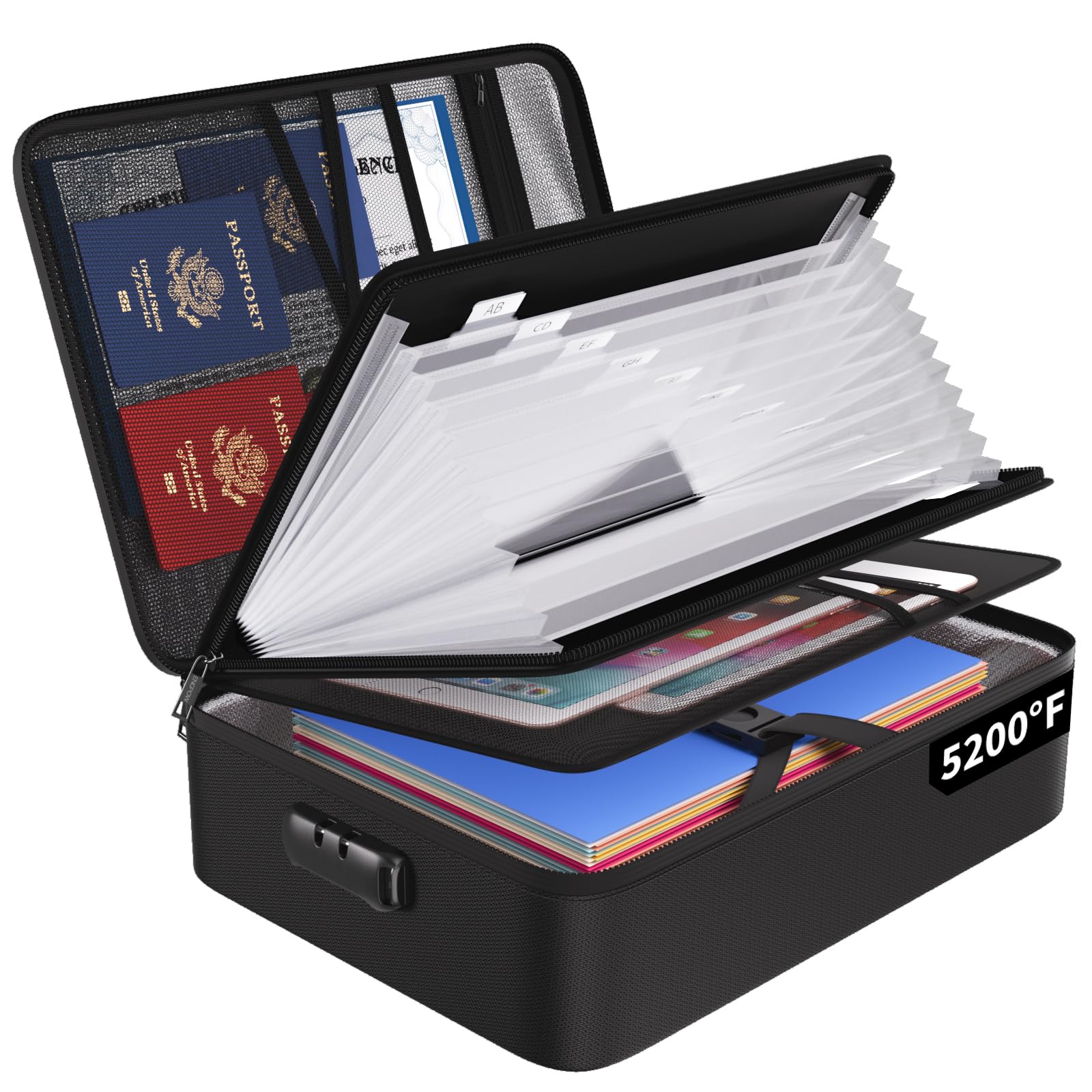 ENGPOW 13-Pocket Fireproof Document Organizer Bag with Lock & Labels - Multi-Layer Portable Accordion File Folder for Home, Office & Travel - Secure Storage for Important Documents, Files, Certificates | Ideal for Business Trips, Tax Records & Emergency Preparedness