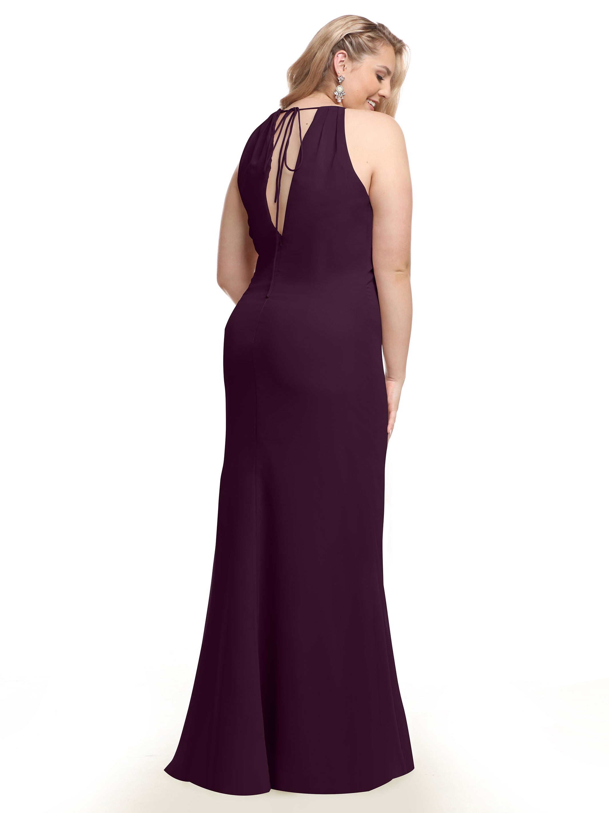 Elegant 80083 Fit and Flare Chiffon Bridesmaid Dress with Halter Neckline - Perfect for Weddings, Formal Events & Special Occasions