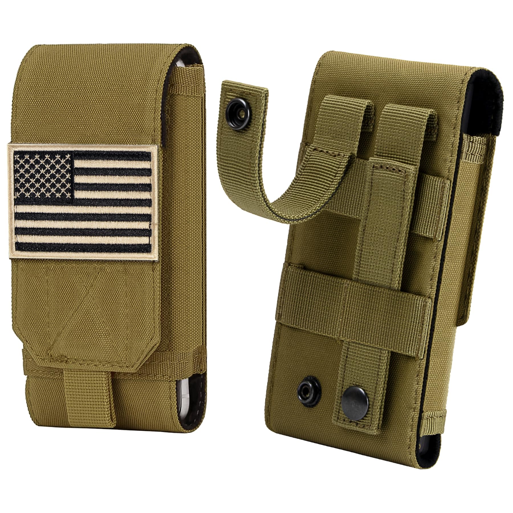 IronSeals Tactical Molle Phone Case - Heavy Duty Belt Holster Pouch with Flag Patch for iPhone 16 Pro Max/16 Plus/16 Pro/16/15 Pro Max/14 Pro Max/13 Pro Max/12 Pro Max & Galaxy S24 Ultra - Perfect for Outdoor Adventures, Military Use & Tactical Gear Enthusiasts