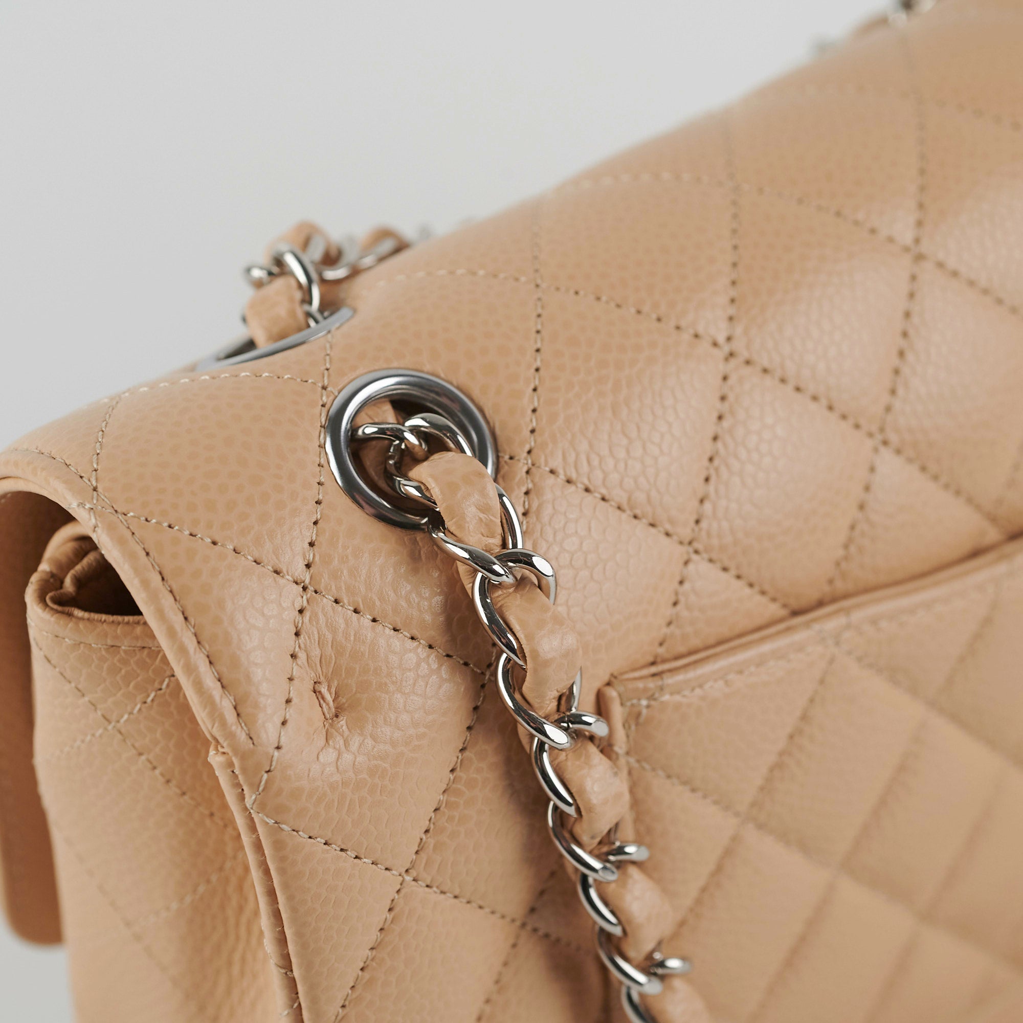Chanel Classic Flap Bag Medium Size in Beige Caviar Leather with Microchip - 2022 Authentic Luxury Handbag for Women, Perfect for Parties, Work & Everyday Use
