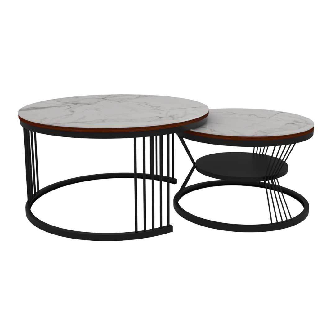 Elias Glossy Sintered Stone Round Nesting Coffee Table Set - Modern Minimalist Living Room Furniture for Small Spaces, Perfect for Apartments, Condos and Home Decor