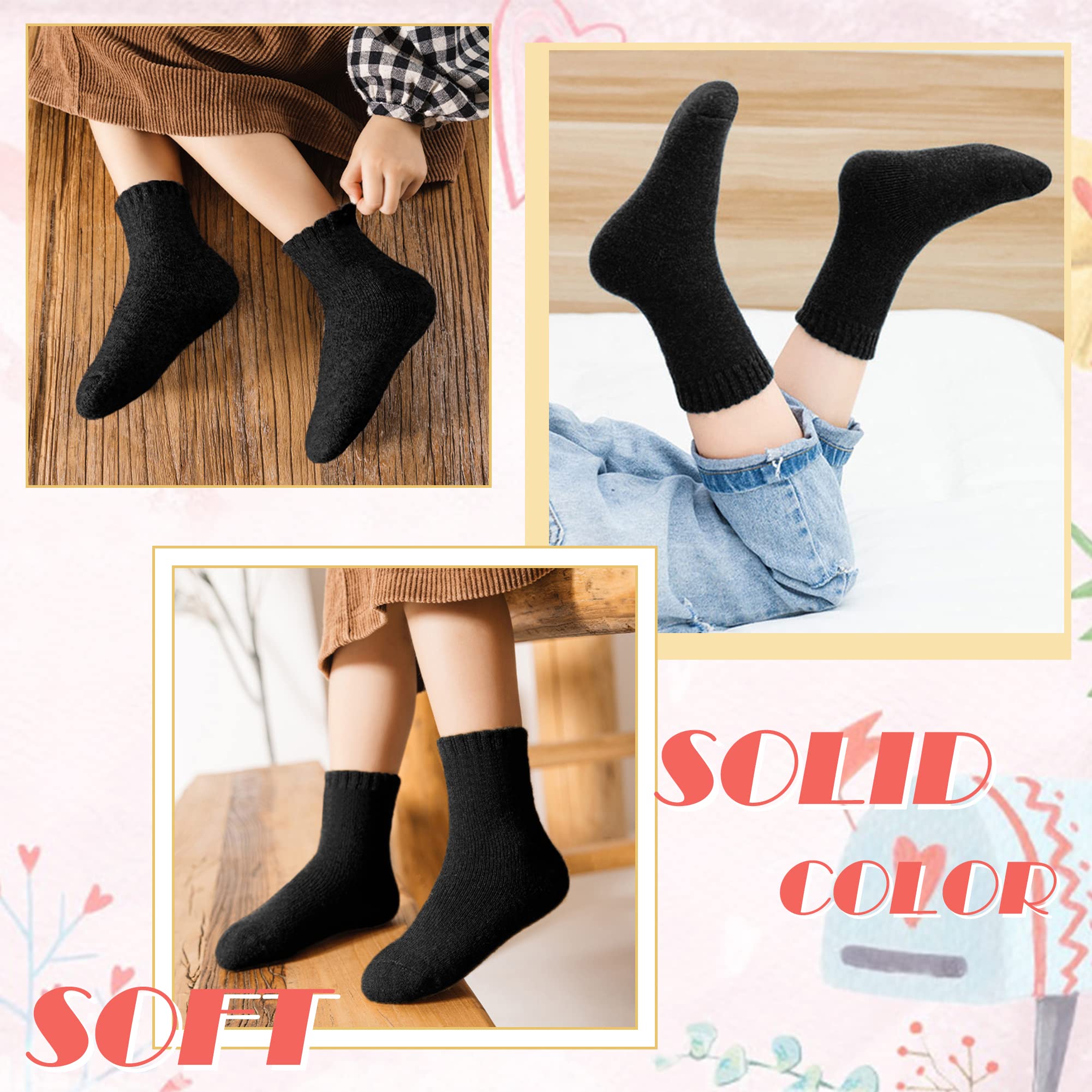 DYW Kids Merino Wool Hiking Socks for Toddlers - 6 Pairs Warm Winter Thermal Boot Socks for Boys & Girls - Soft Cozy Crew Socks for Outdoor Adventures & Cold Weather Play