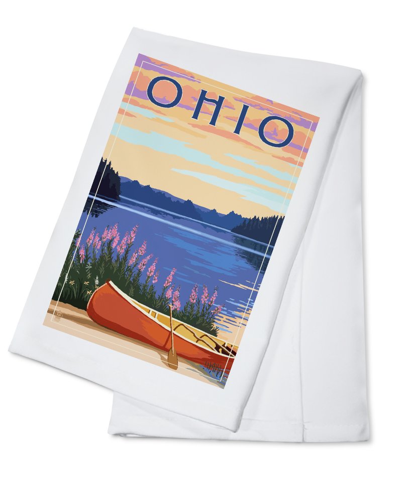 100% Cotton Ohio Canoe and Lake Tea Towel - Decorative Hand Towel for Kitchen & Home - Perfect for Dish Drying, Gift Giving, and Farmhouse Decor