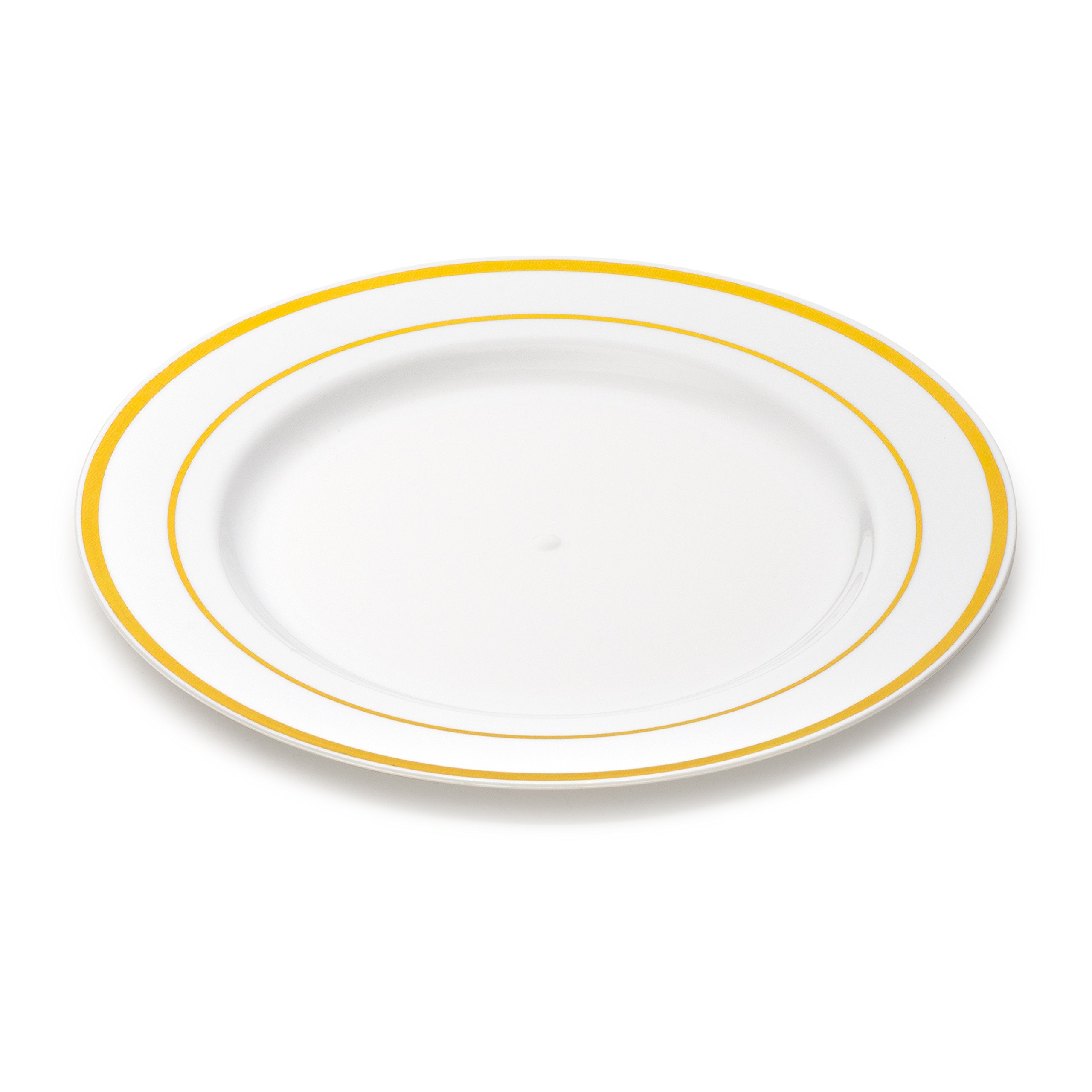 Laura Stein Premium 40-Piece Plastic Dinnerware Set - 20 White & Gold Rimmed 10.75