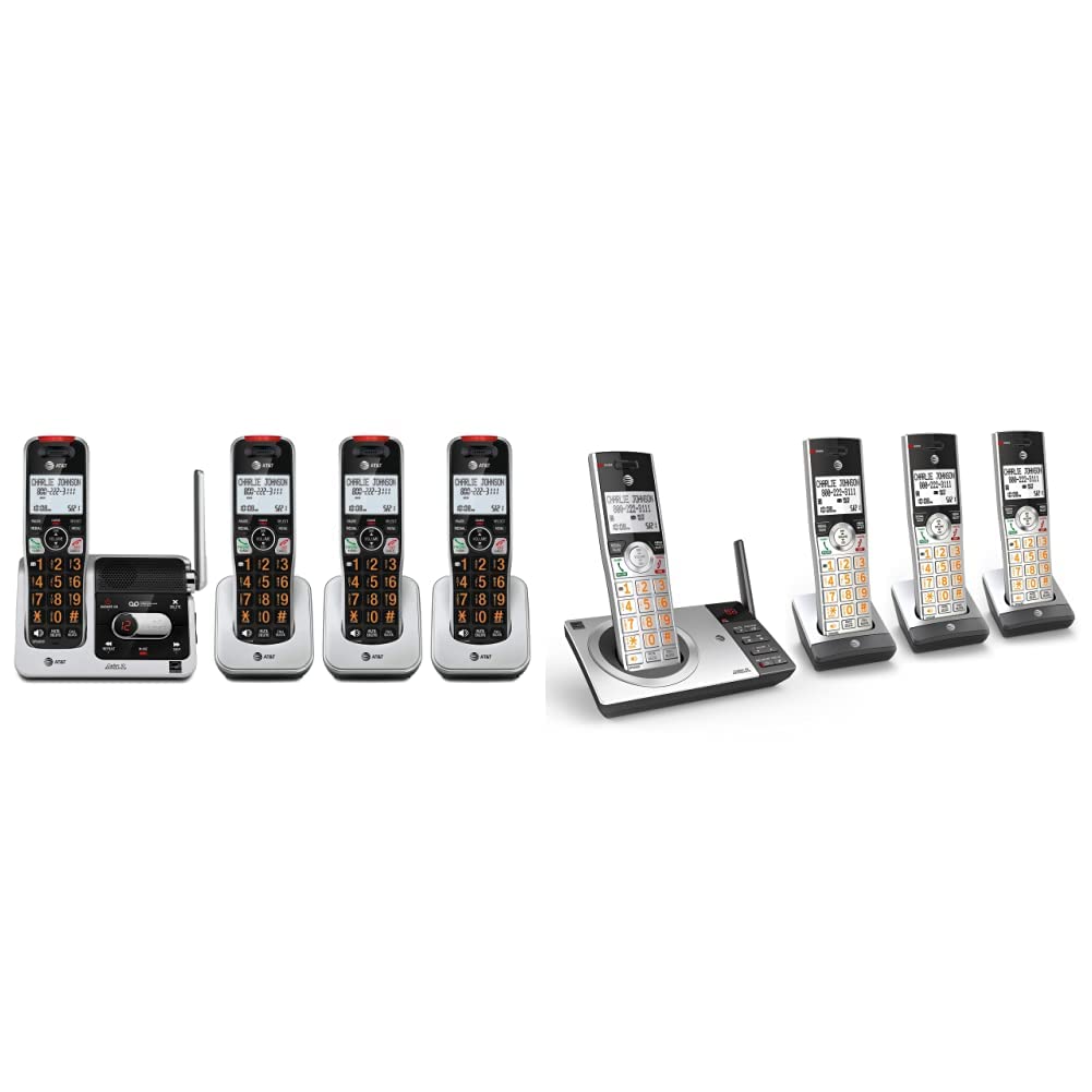 AT&T BL102-4 DECT 6.0 4-Handset Cordless Phone with Answering Machine, Silver/Black - Home & Office Landline Telephone System for Clear Calls, Caller ID & Long Range Coverage