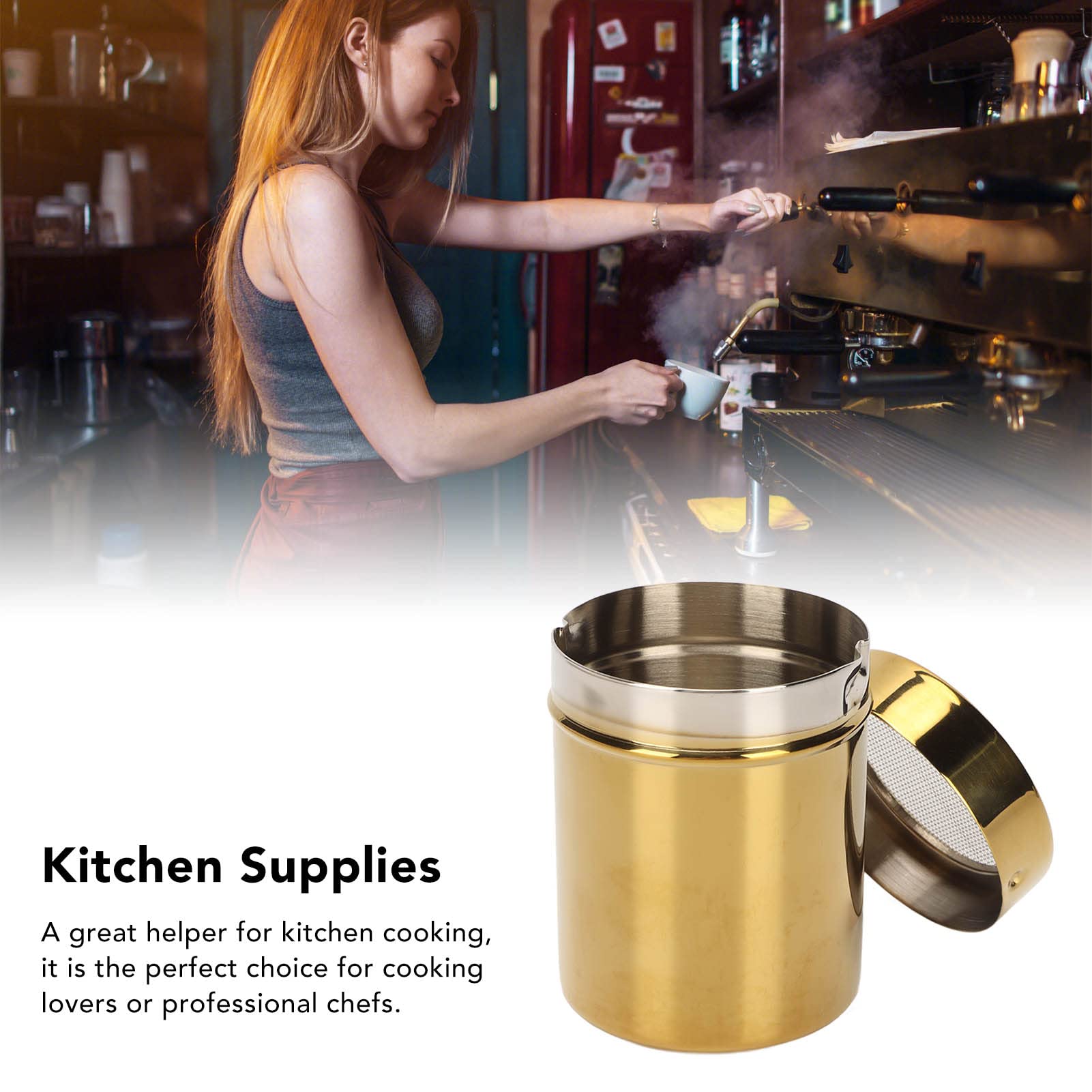 Alvinlite Powder Shaker with Lid - Stainless Steel Sugar, Salt & Spice Dispenser for Coffee, Cocoa, Cinnamon - Perfect for Baking, Cooking & Kitchen Seasoning